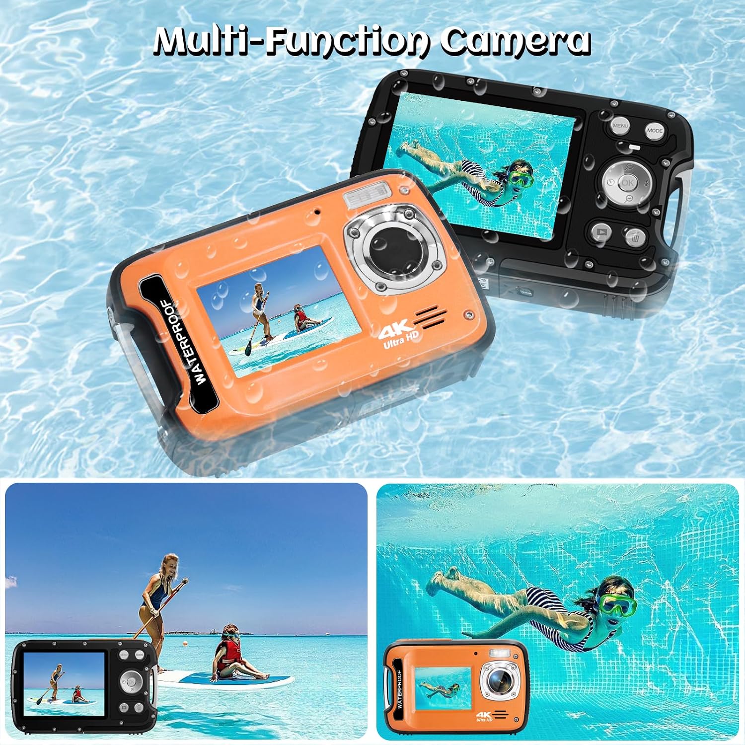 Thumbnail 6 de 4K 48MP Waterproof Camera for Snorkeling with Dual Screens (17ft) and 32GB Card