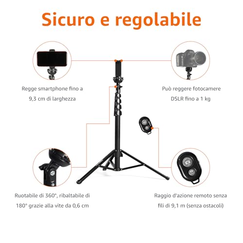 Detalle de Amazon Basics Treppiede Estensibile per smartphone e Bastone Selfie 162 cm con Telecomando Wireless