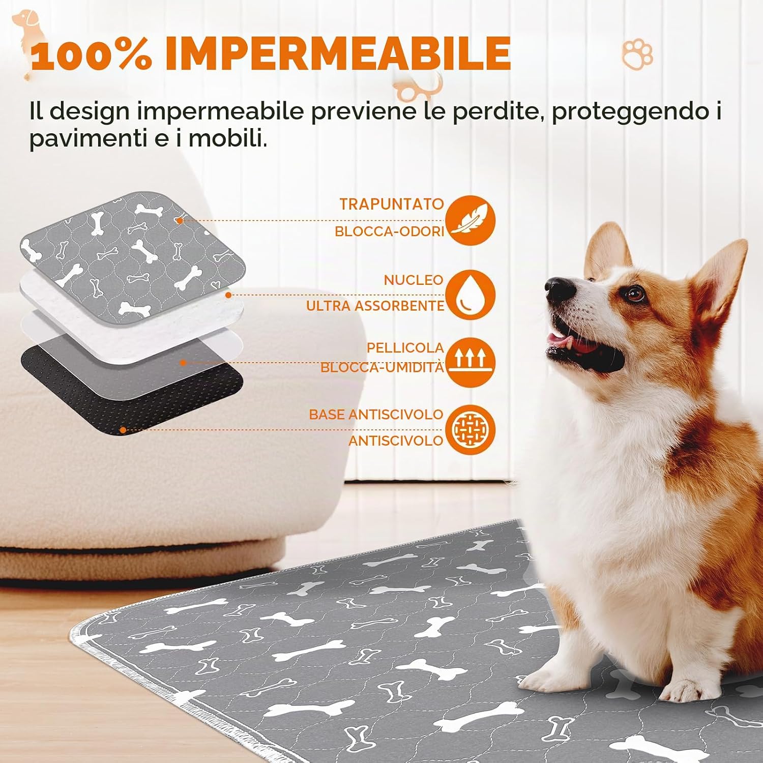 Detalle 2 de Baodan Traverse Cani 80x90 cm tappetini lavabili
