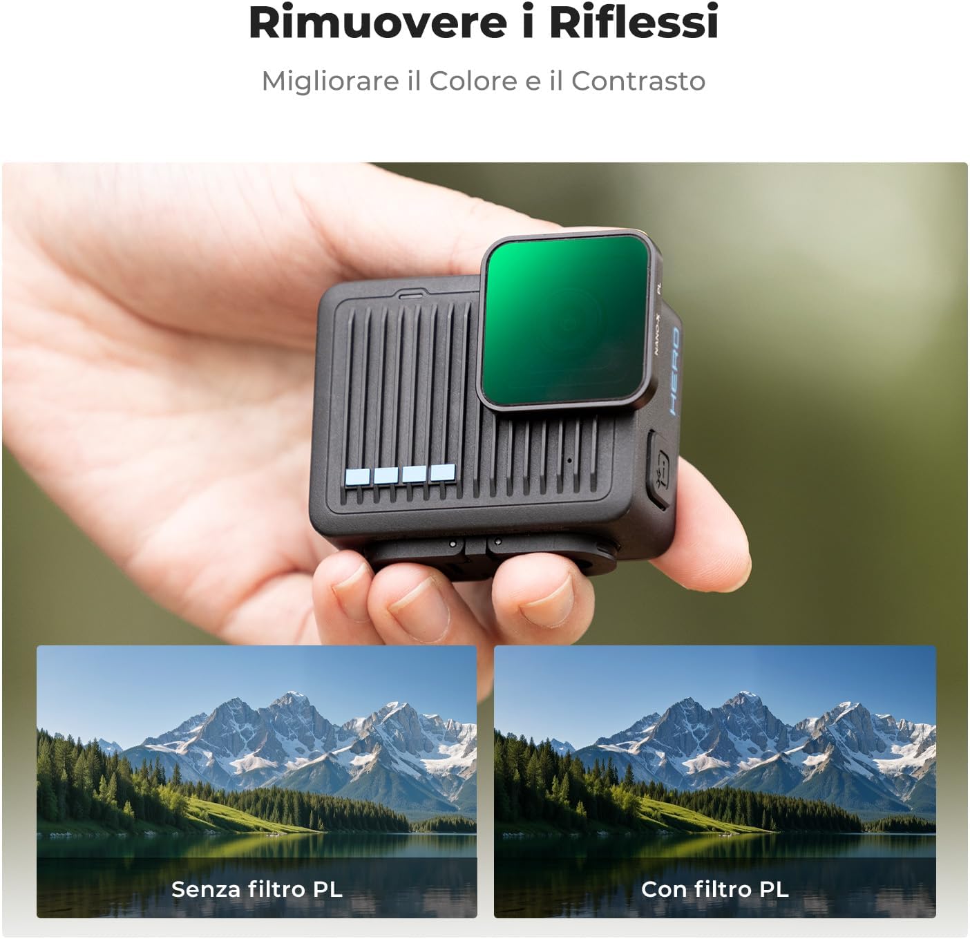 Detalle de K&F CONCEPT 4 Pezzi Kit Filtri PL ND4/ND8/ND16 con CPL e 28 Strati di Rivestimento Nano per GoPro Hero 4K