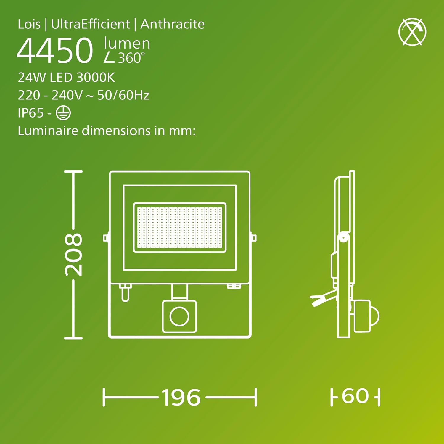 Thumbnail 2 de PHILIPS Lois UltraEfficient Outdoor Floodlight with Motion Sensor, 24 W, 3000 K