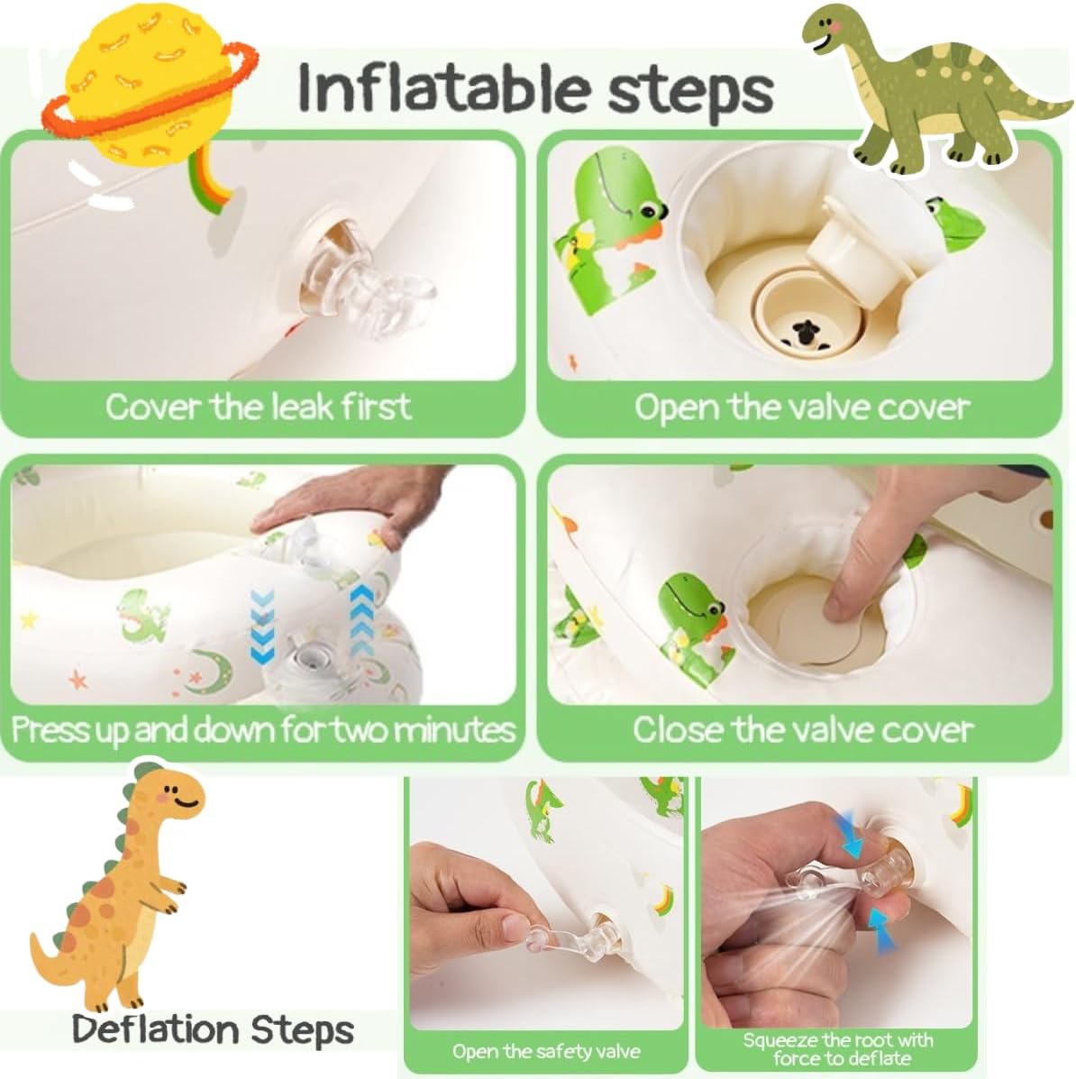 Thumbnail 3 de Seggiolino gonfiabile per bambini 4–24 mesi con pompa integrata e supporto schiena - vassoio dinosauro