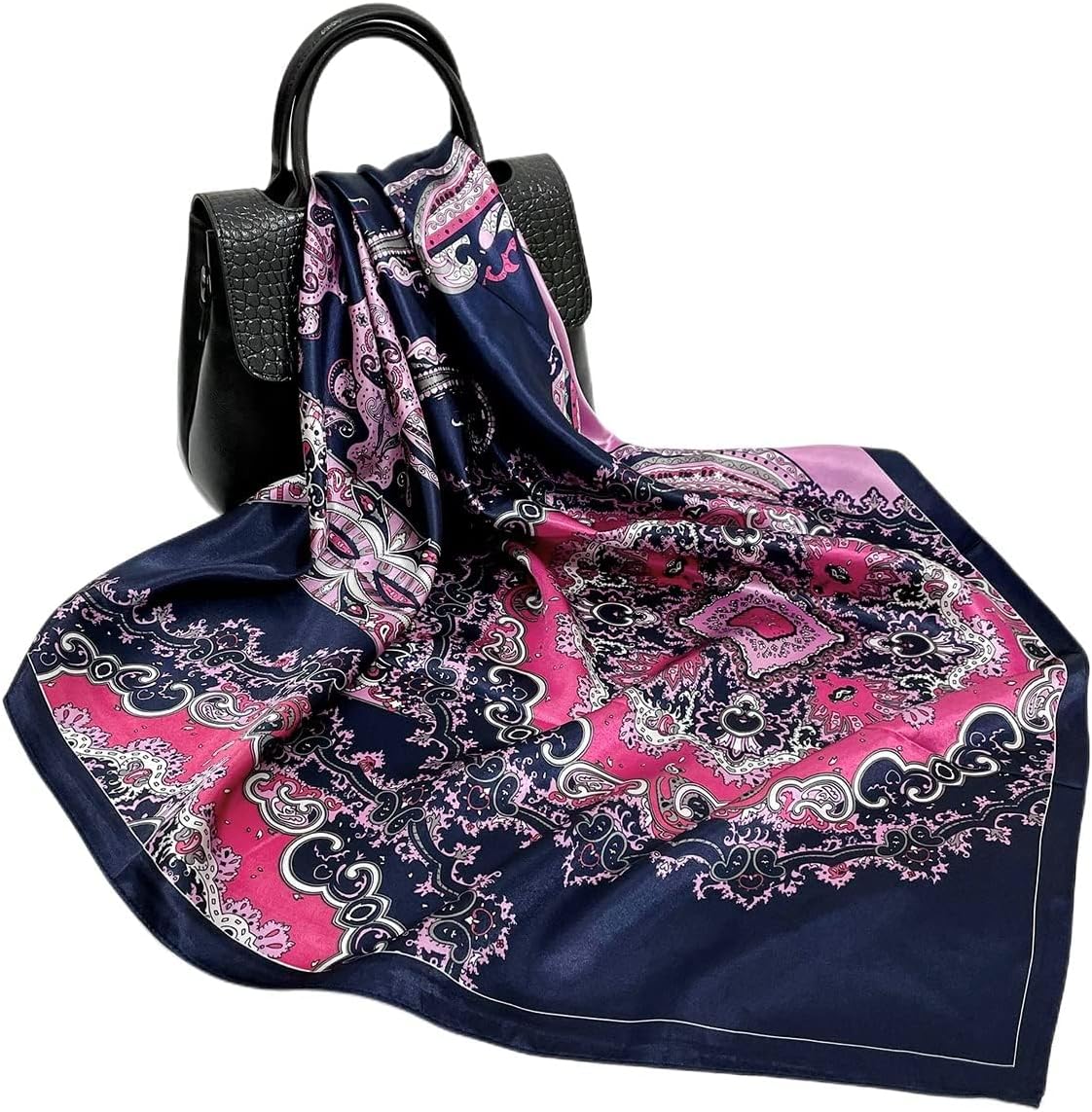 Detalle de FAIRYGATE Damen Quadratischer Satin Schal 90x90 cm – vielseitiges Kopftuch und Haarschal
