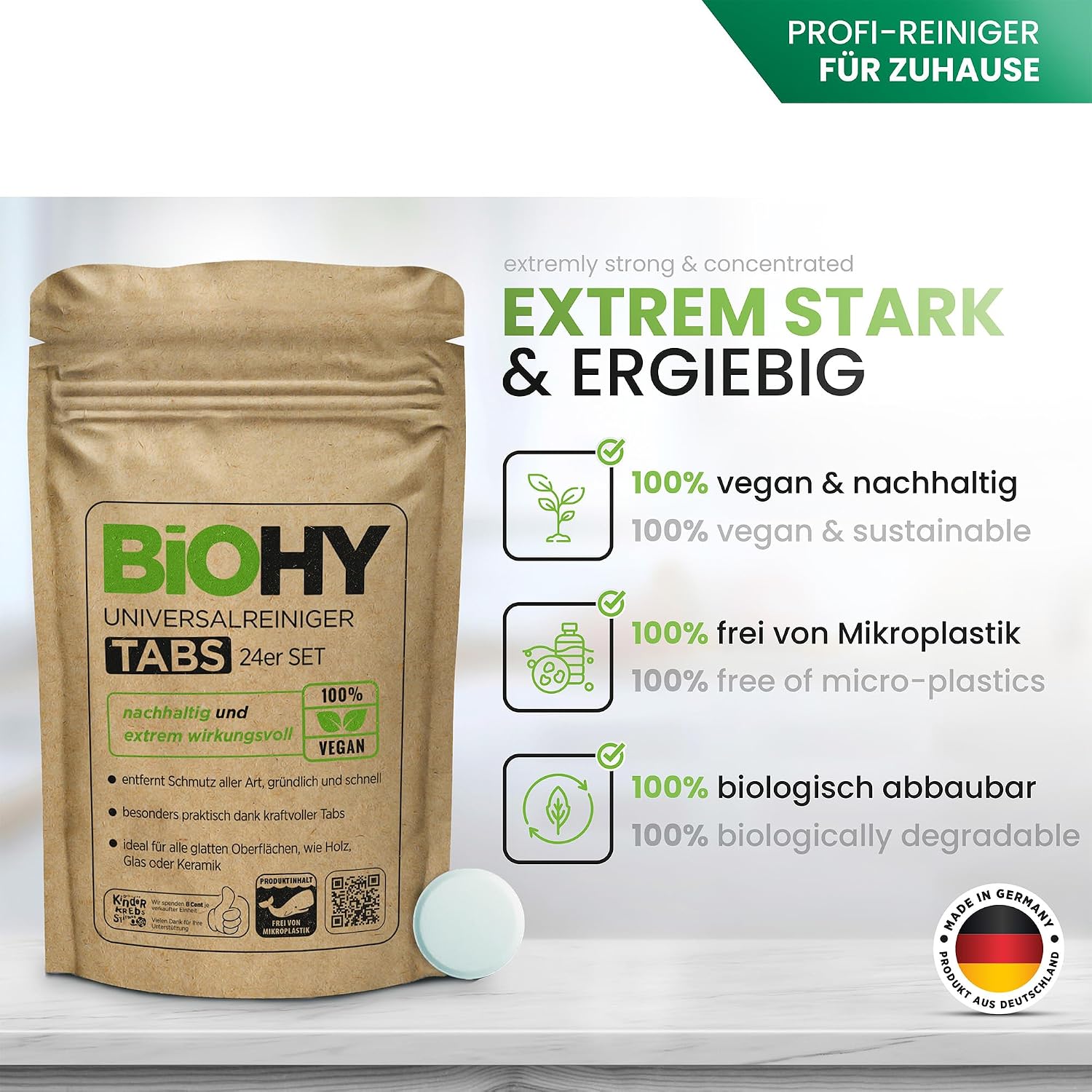 Detalle de BIOHY universele reinigingstabletten: 24 oplosbare, microplasticvrije tabletten