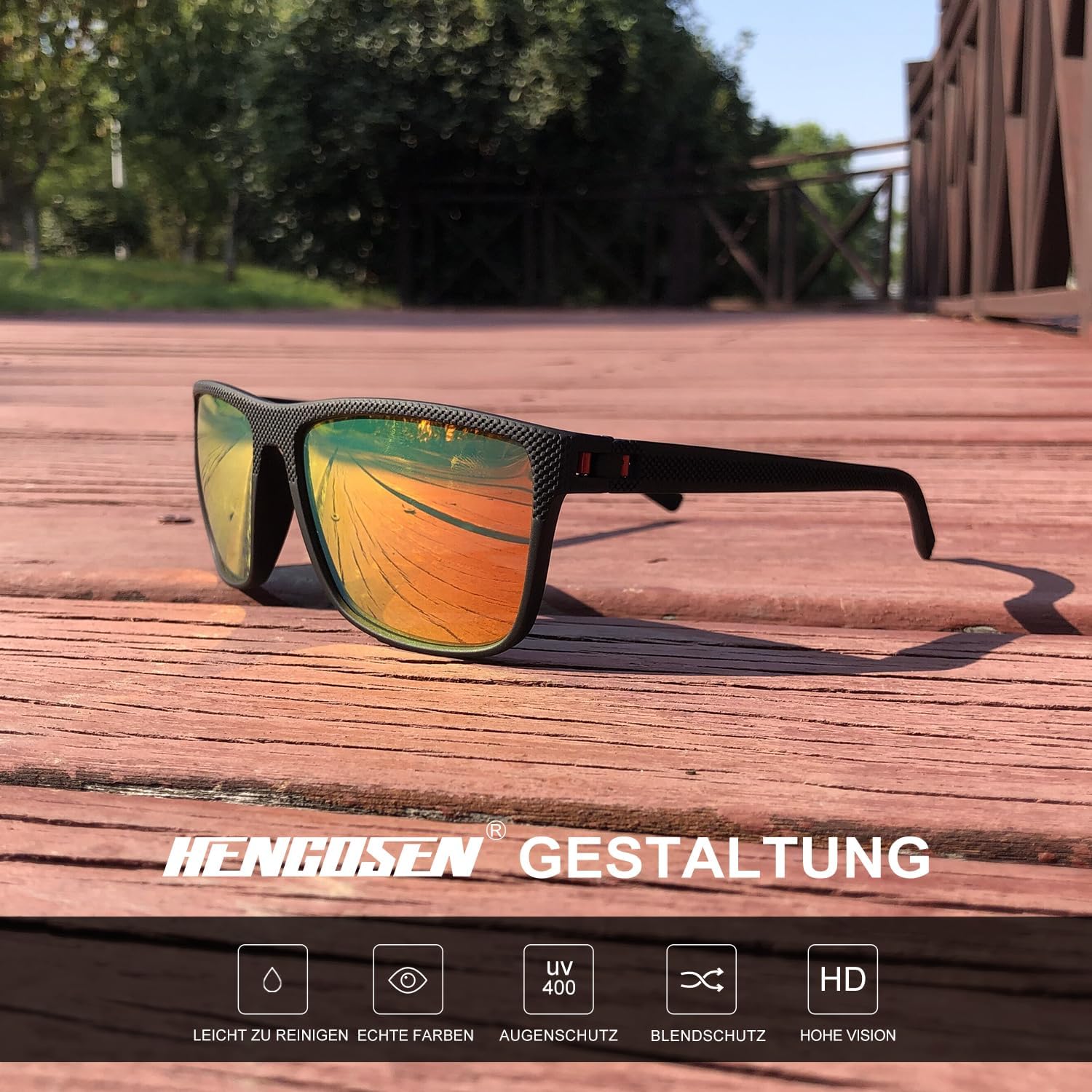 Detalle de HENGOSEN Sonnenbrille Herren Polarisiert – UV400, quadratischer Rahmen, 3er-Pack