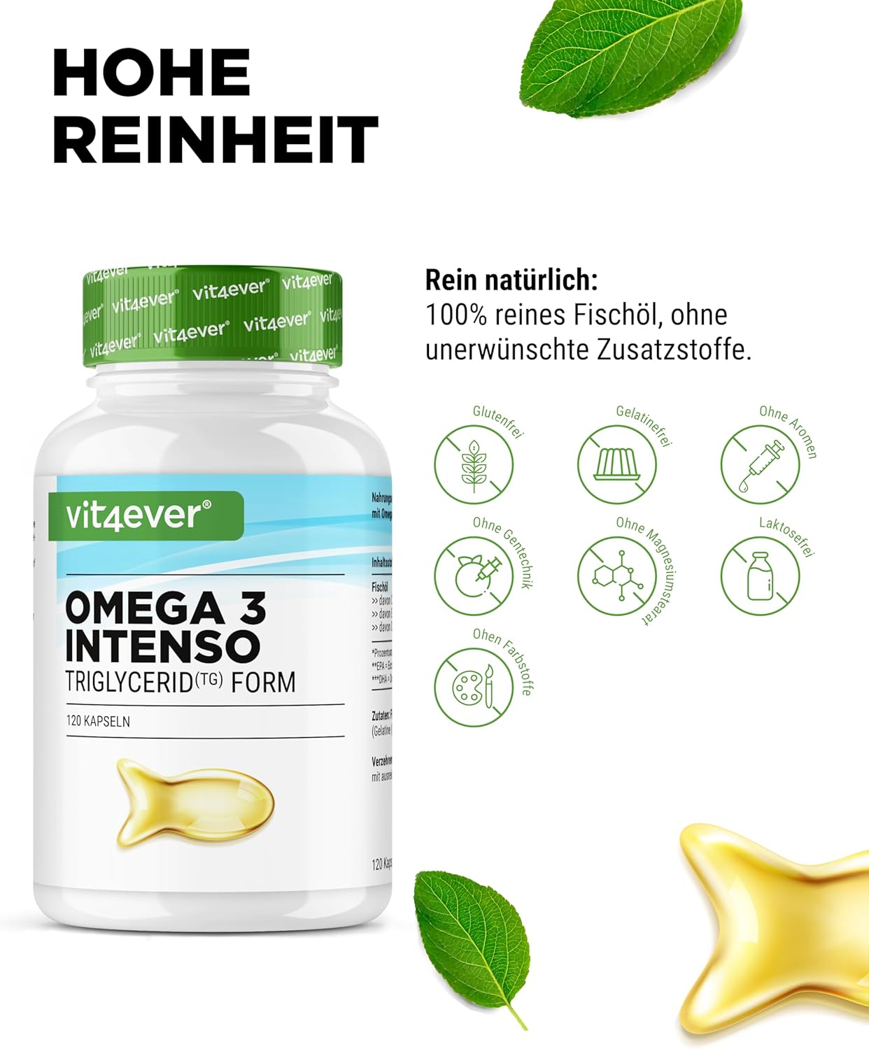 Detalle de vit4ever Premium Omega 3 mit 80% Anteil