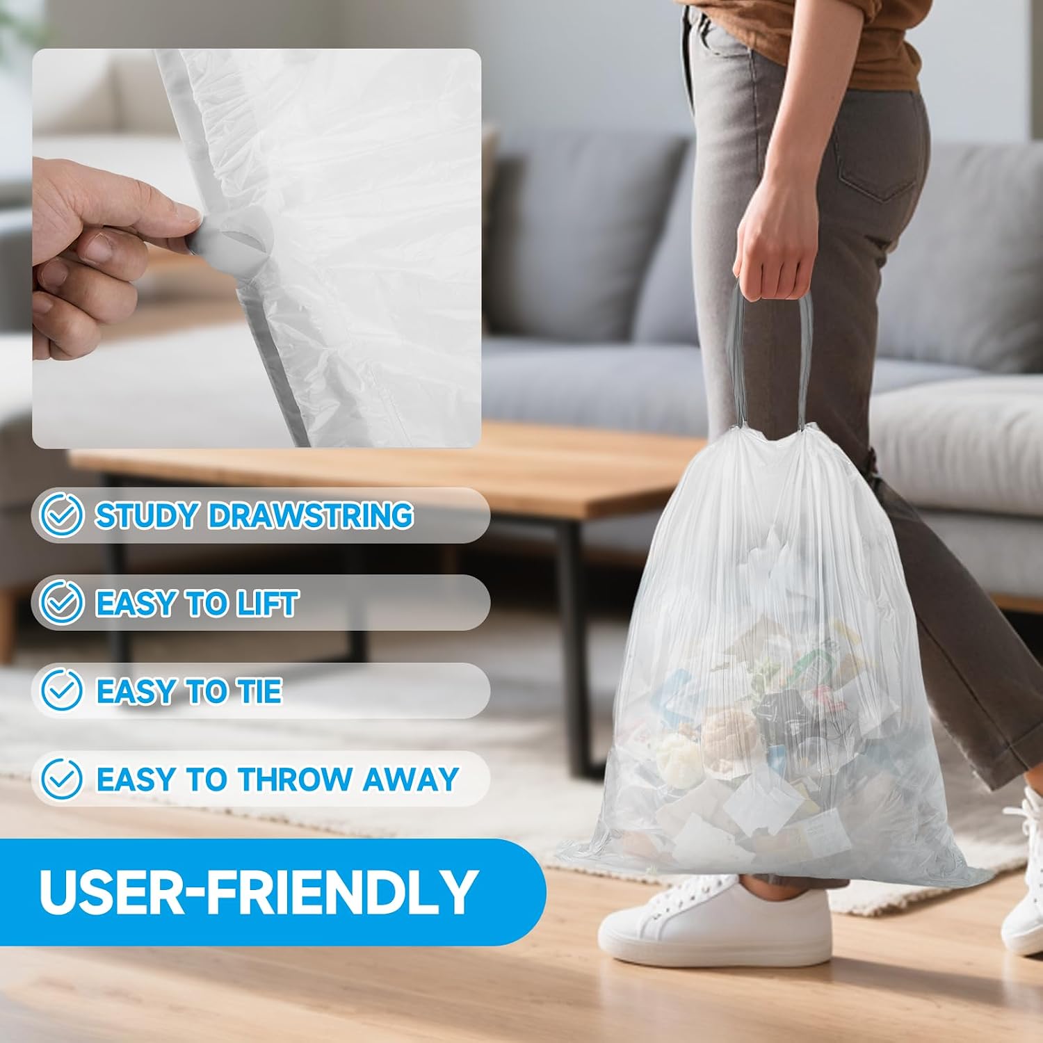 Thumbnail 5 de Ryobyo 8-Gallon Drawstring Trash Bags, 1.5 Mil HDPE, Unscented, 90-Count