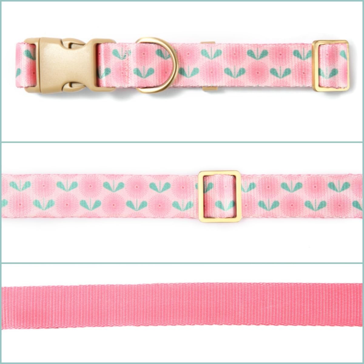 Detalle de Petiry Lightweight Floral Dog Collar with Dandelion Pattern for Small Dogs (Pink Dandelion)