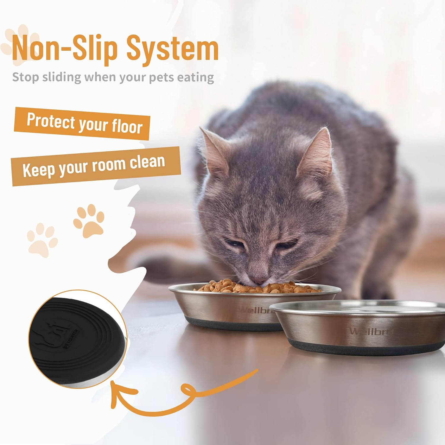 Detalle 2 de Wellbro 15 cm stainless steel cat bowls for food and water 🐱