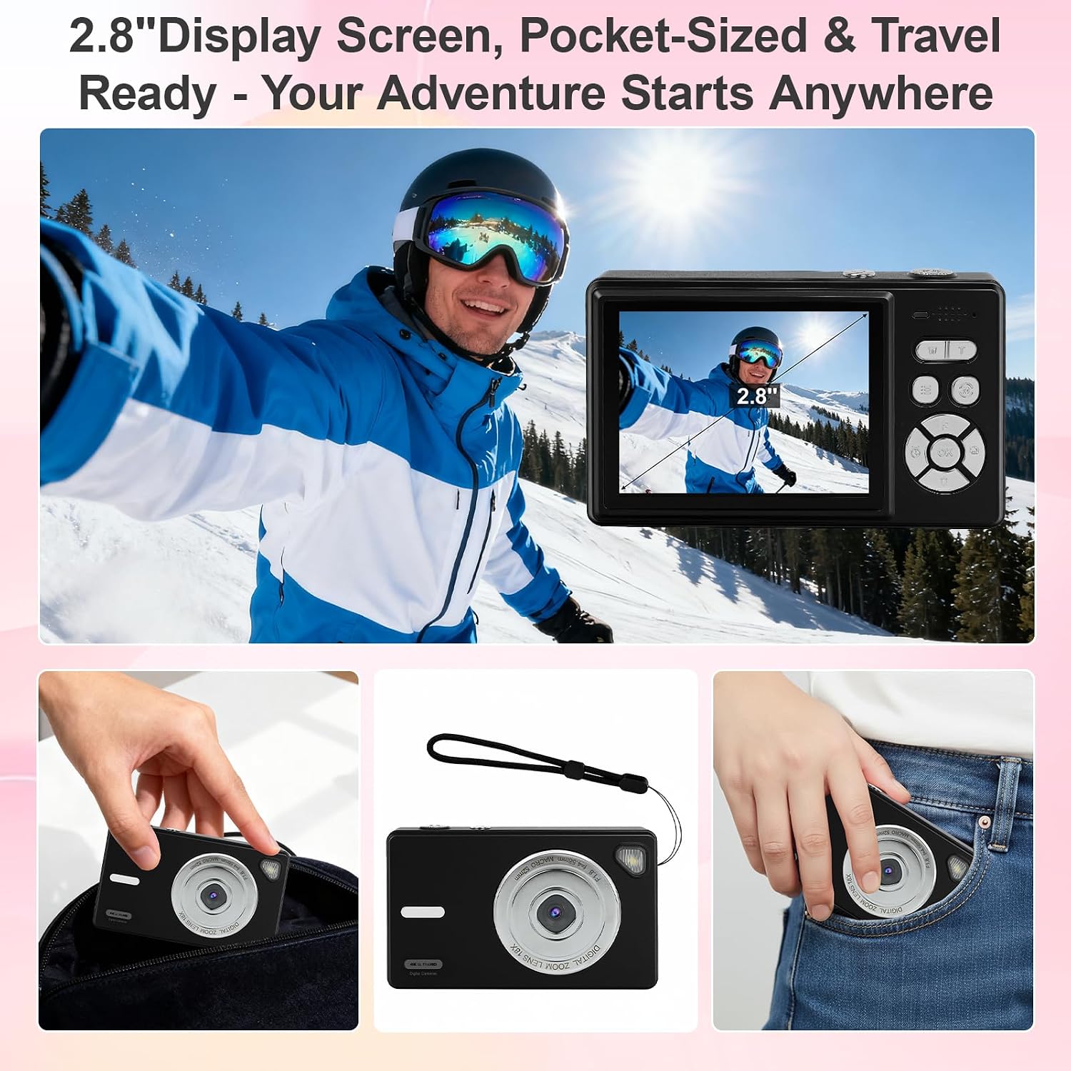 Thumbnail 4 de Digital Camera 4K - Autofocus Compact Camera with 32GB SD Card (Black)