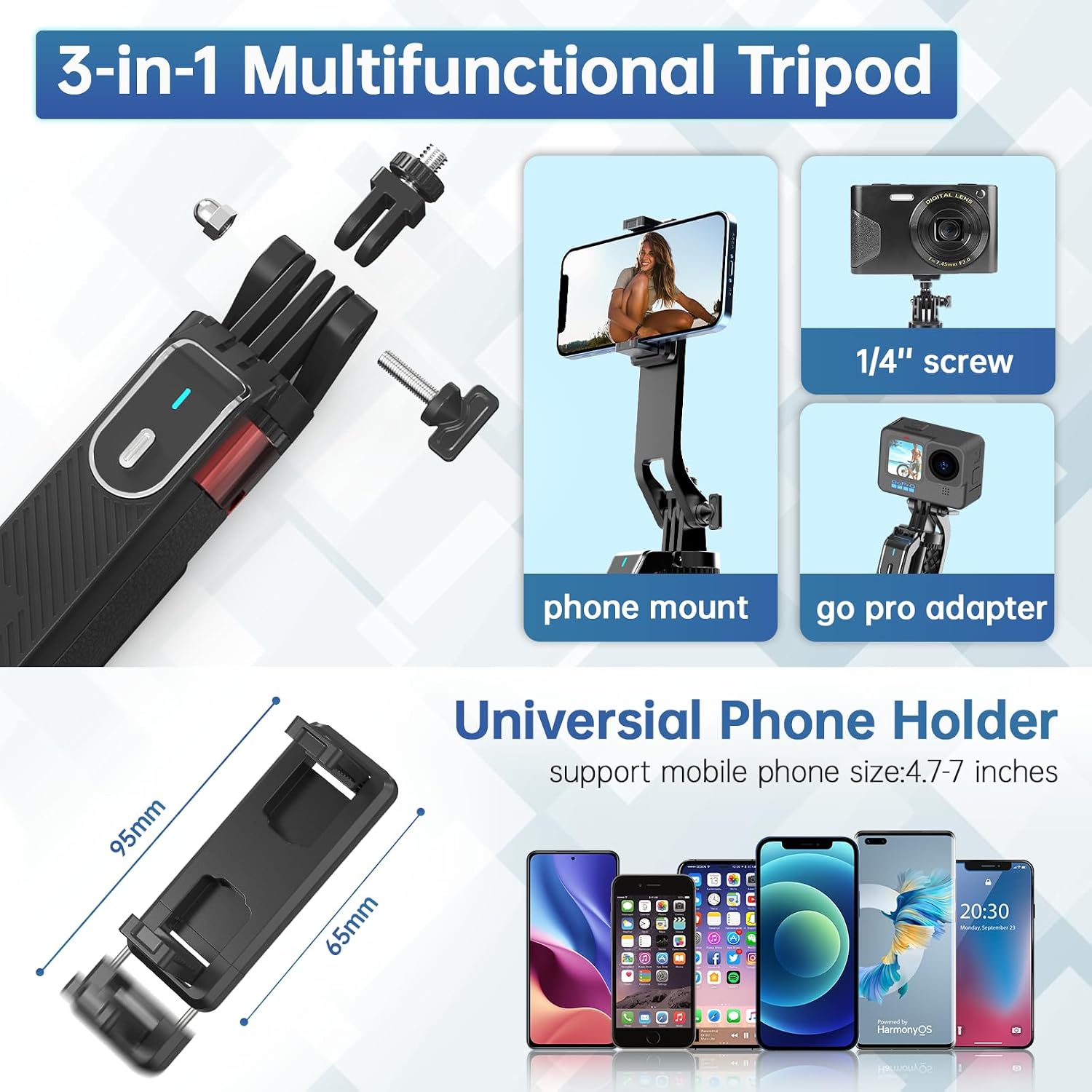 Detalle 2 de ULANZI MA09 Phone Tripod, 71-Inch Selfie Stick with Rechargeable Remote