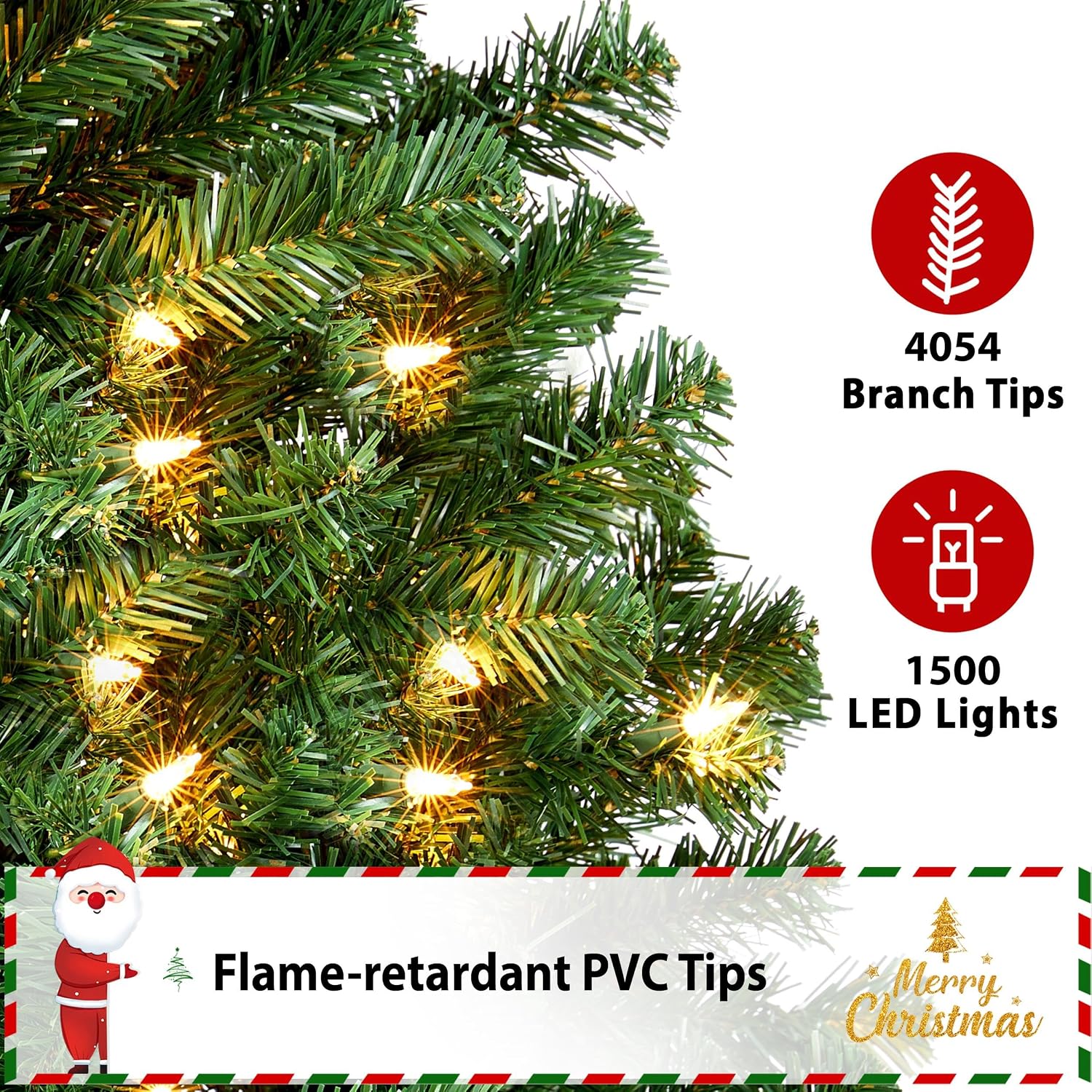 Detalle de Yaheetech YHM-1500(0.36A) 12-Foot Pre-Lit Christmas Tree, 1,500 Lights
