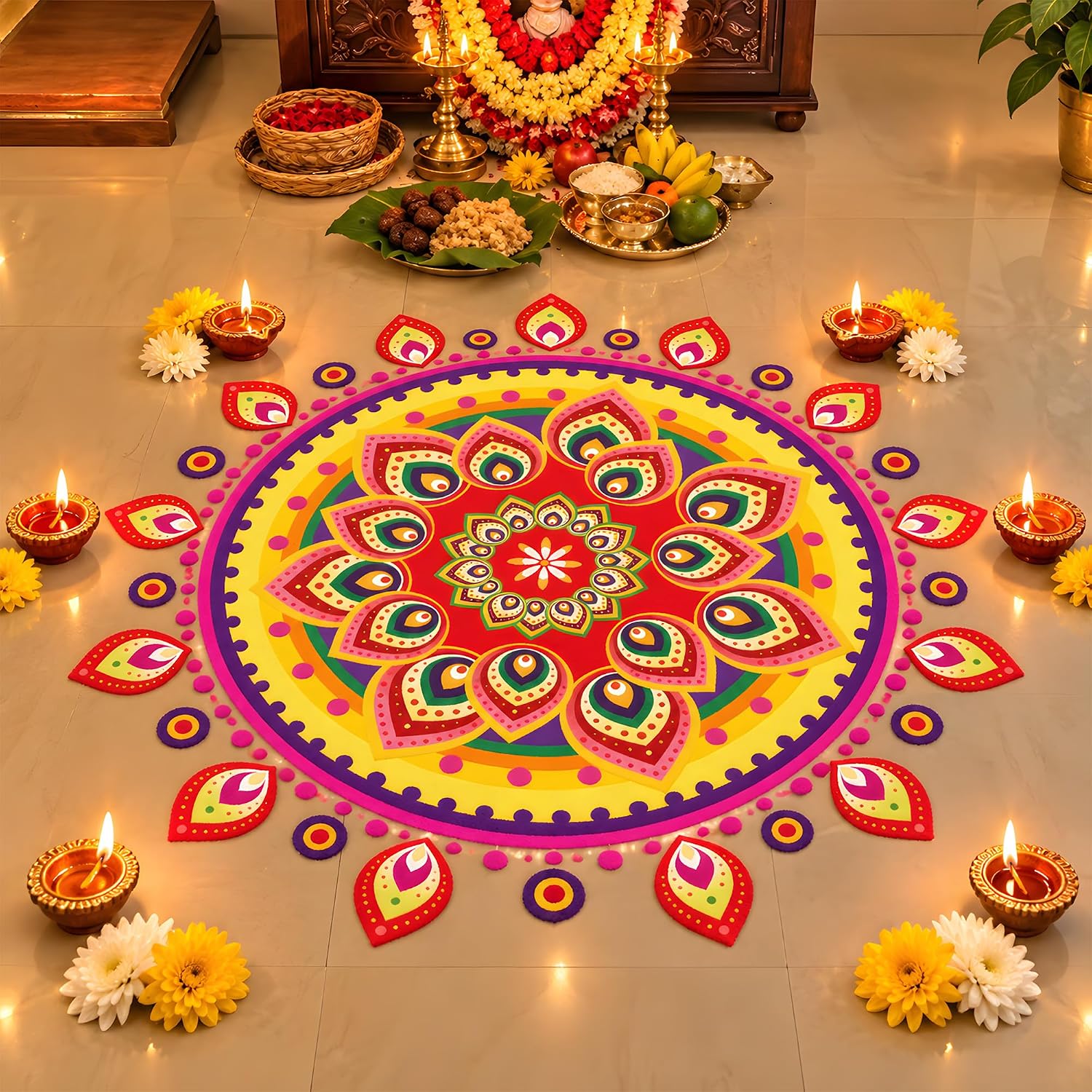 Detalle 2 de SZCECHRE 20260630 Diwali Decoration Set with Rangoli Stickers and Marigold Garland