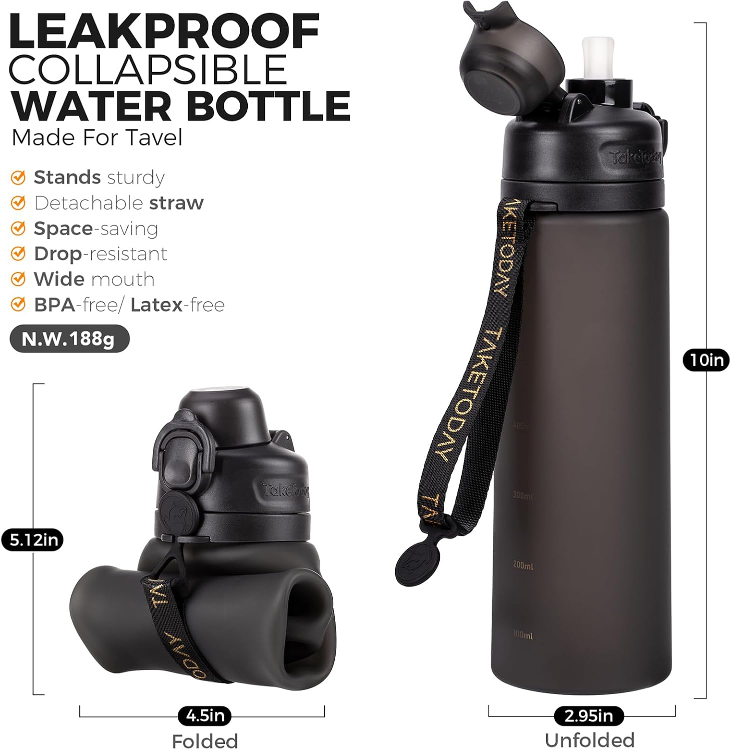 Detalle 2 de TakeToday Collapsible Water Bottle 20oz