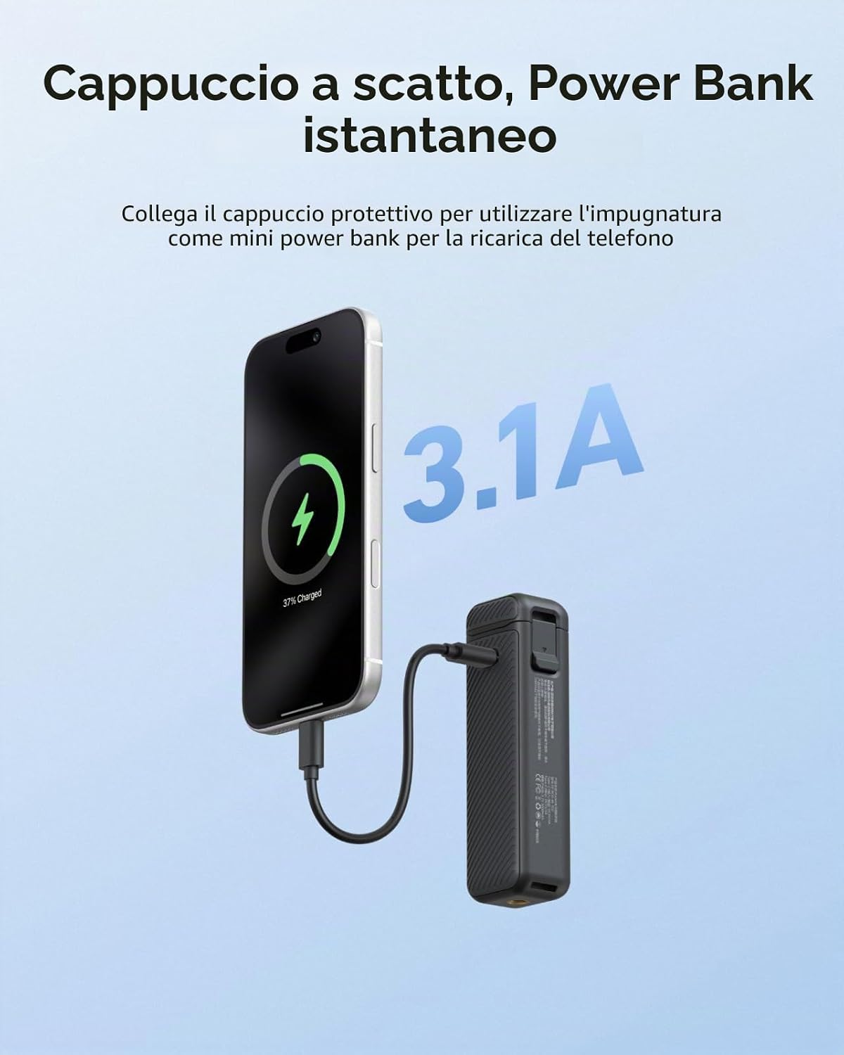 Thumbnail 2 de TELESIN Impugnatura Batteria per DJI Osmo Pocket 4P/4/3 – Batteria 5000mAh ad alta capacità, Powerbank Grip e Treppiede