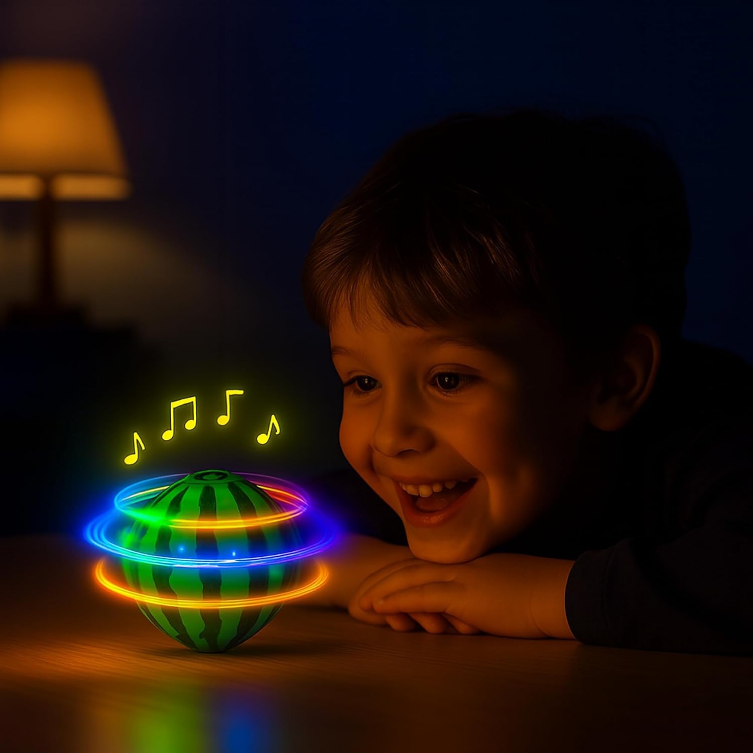 Detalle 1 de PIERPIER Fruit Light-Up Musical Spinning Tops, 4-Pack for Kids