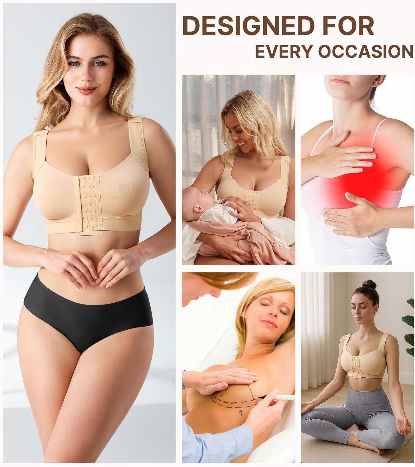 Thumbnail 4 de Junlan Donna reggiseno postoperatorio sportivo con chiusura frontale e racerback