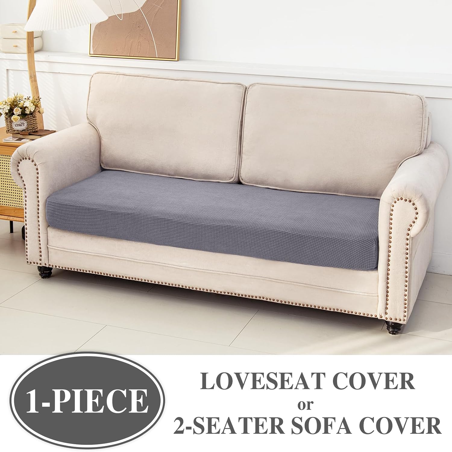 Thumbnail 1 de LA MEACK Stretch Loveseat Cover, Light Gray, Washable Polyester-Spandex