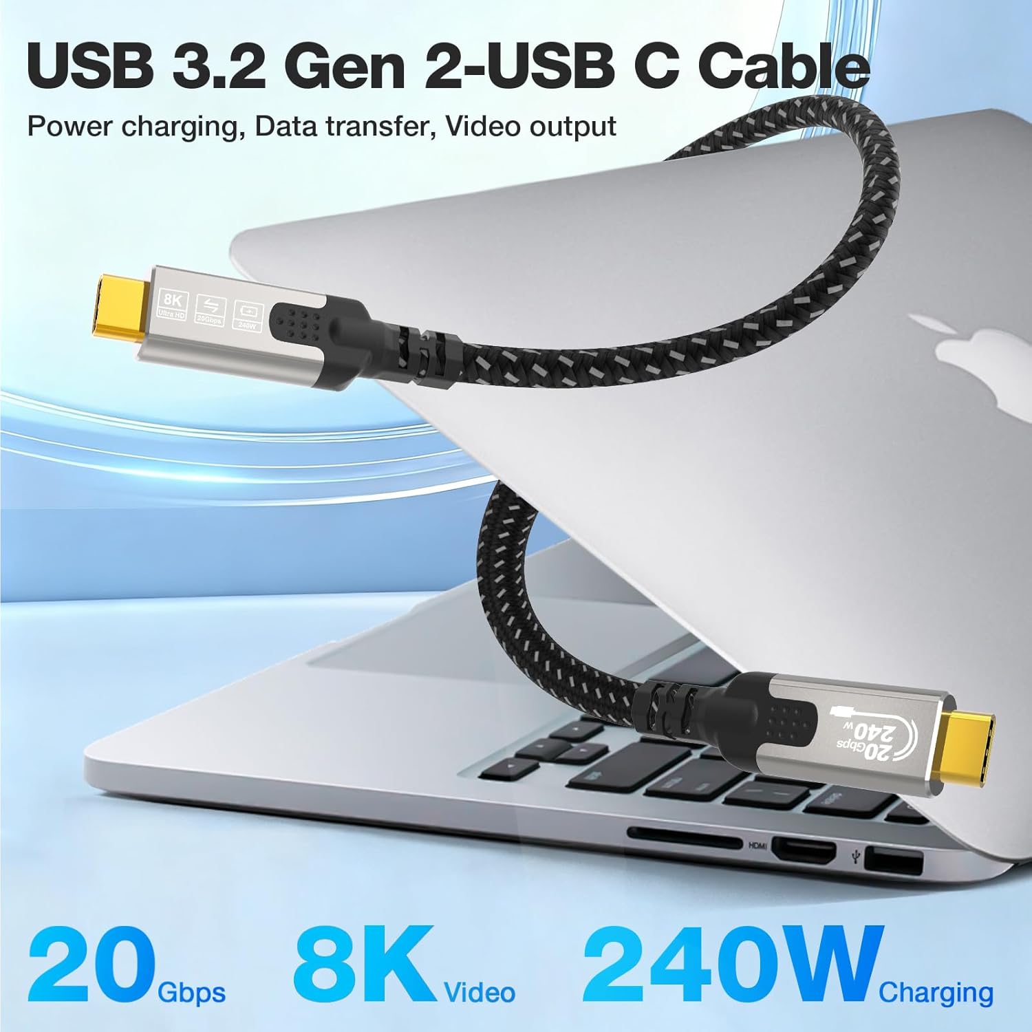 Thumbnail 1 de CABLAPTOP 3m USB-C Cable (USB 3.2 Gen2x2, 20Gbps) with PD3.1 240W and 8K video support