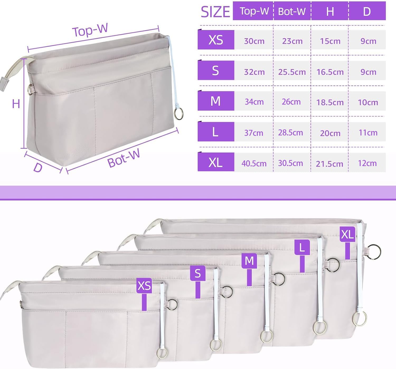 Detalle 2 de HyFanStr Handtaschen Organizer Nylon – Extra Klein, Grau