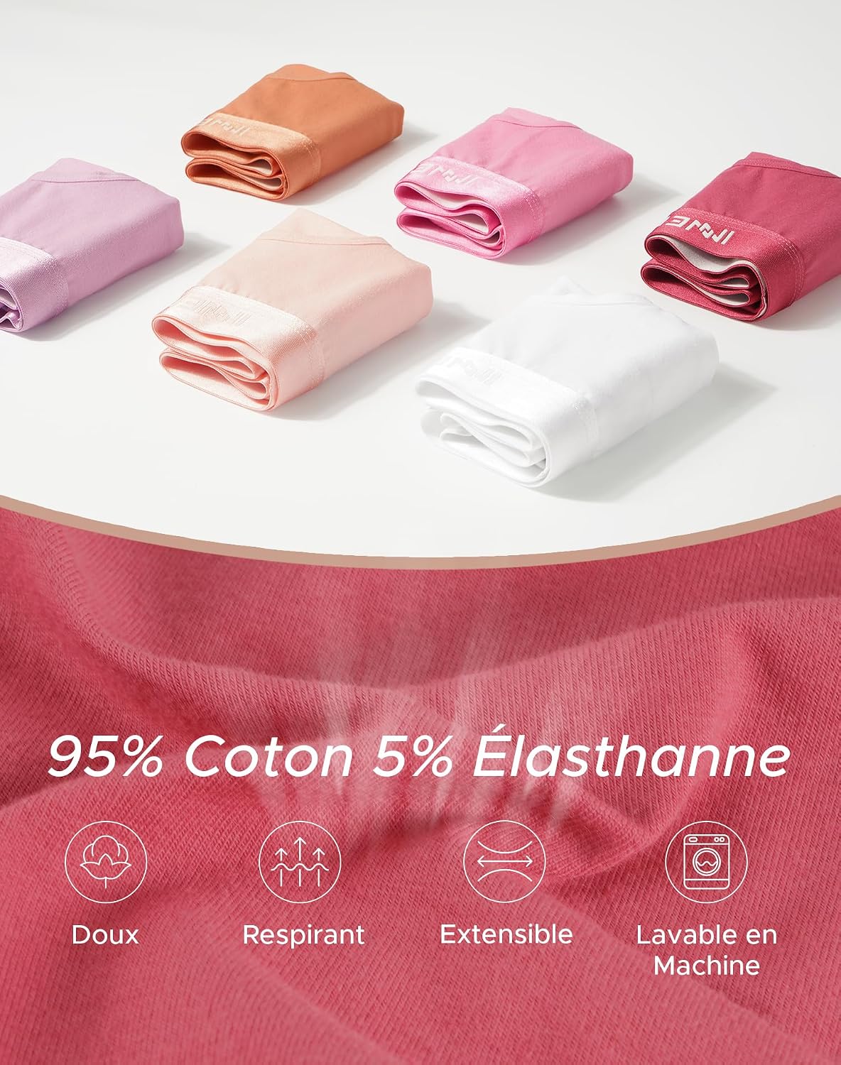Detalle de INNERSY Lot de 6 culottes coton femme taille basse stretch – slip sport confort