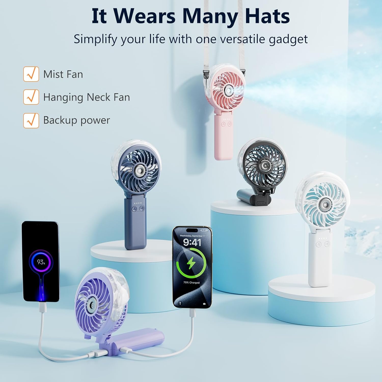 Detalle de HandFan 5200mAh Upgraded Personal Misting Fan: Portable Mist + Fan for Outdoor Cool