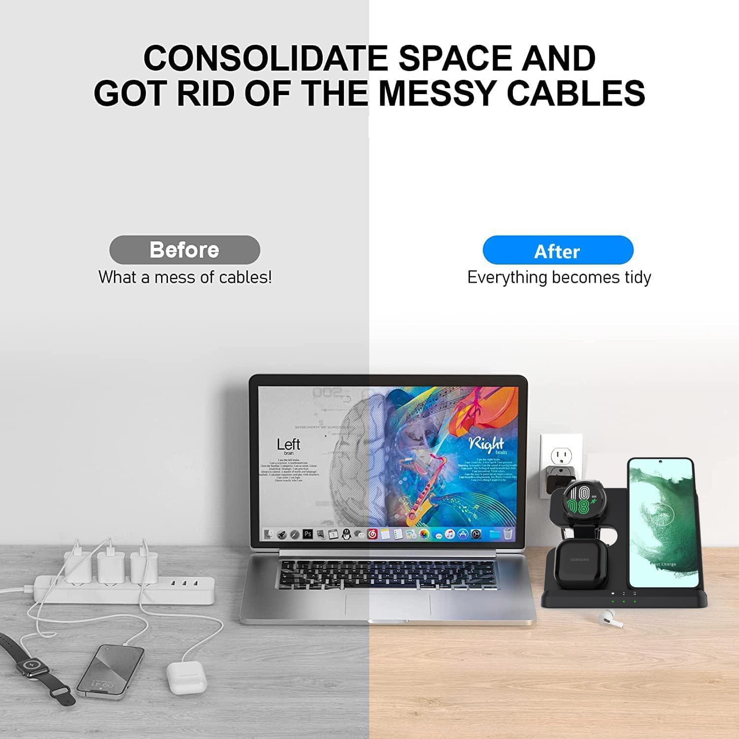 Thumbnail 6 de Nongxiang 3-i-1 trådlös laddningsstation för Samsung med USB-C