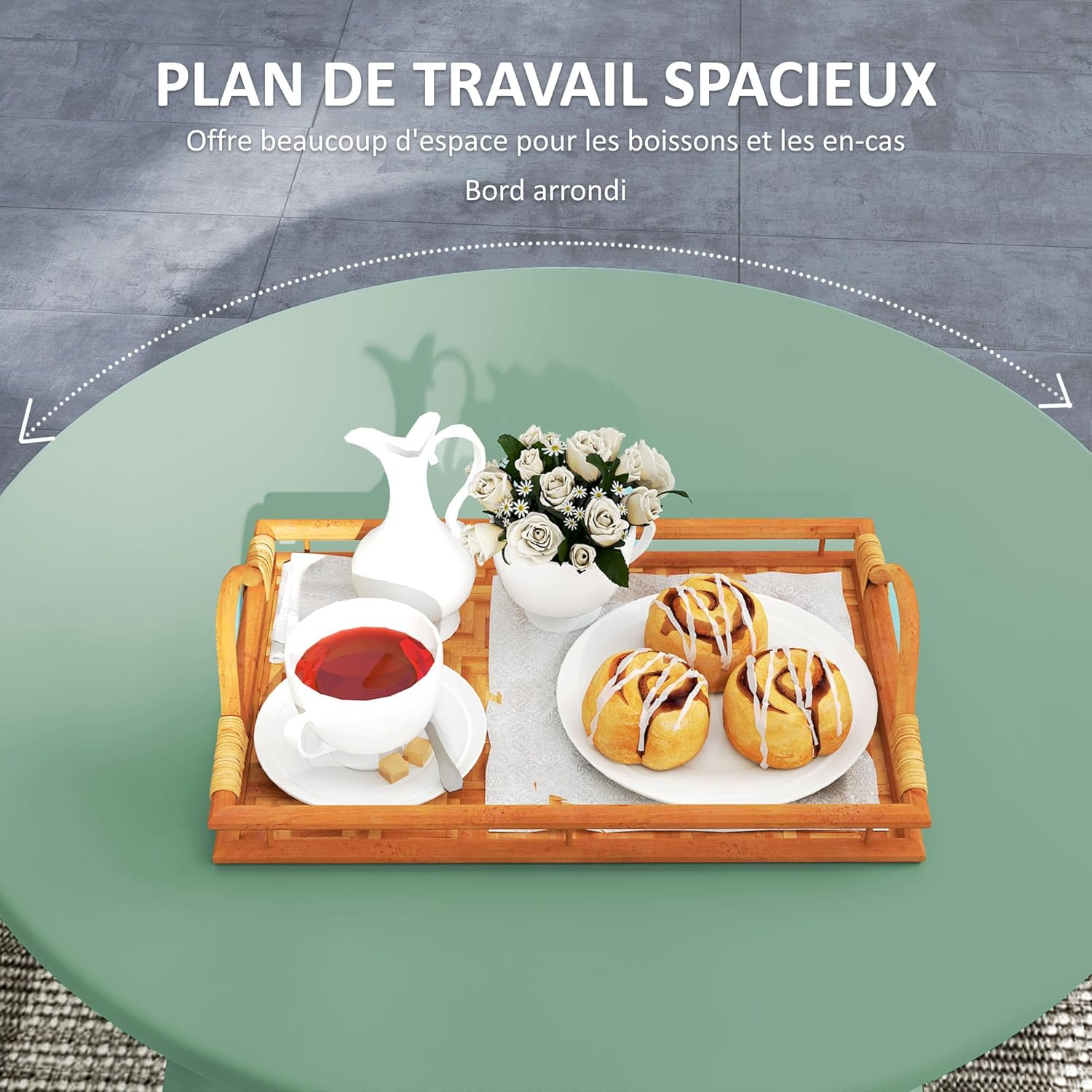 Detalle 2 de Outsunny Petite table basse ronde en métal Ø 70 x 42 cm verte
