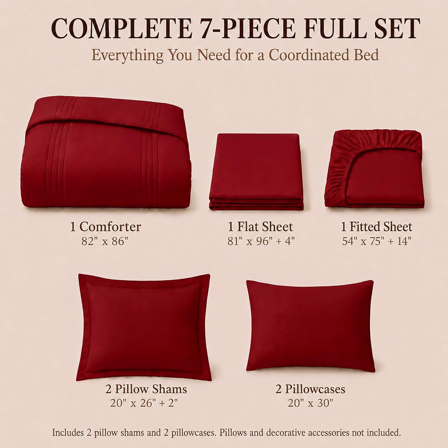 Detalle de CozyLux CLUS25G90D9FU Full-Size Comforter Set, Dark Red, 240 GSM