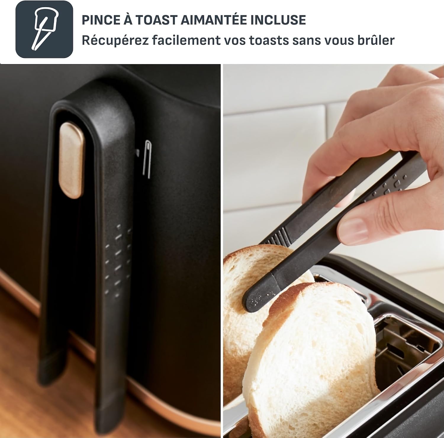 Detalle de Tefal Includeo – Grille-pain 2 fentes extra-larges avec pinces magnétiques – Noir