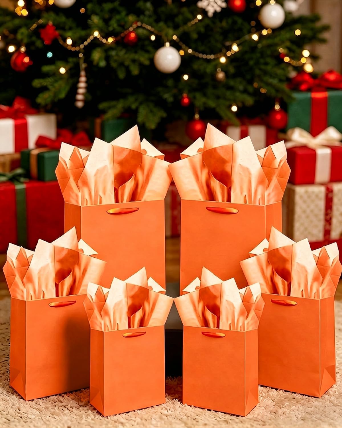 Detalle de Gcardis Geschenktüten in leuchtendem Orange – 10-tlg. Set mit Seidenpapier, verschiedene Größen