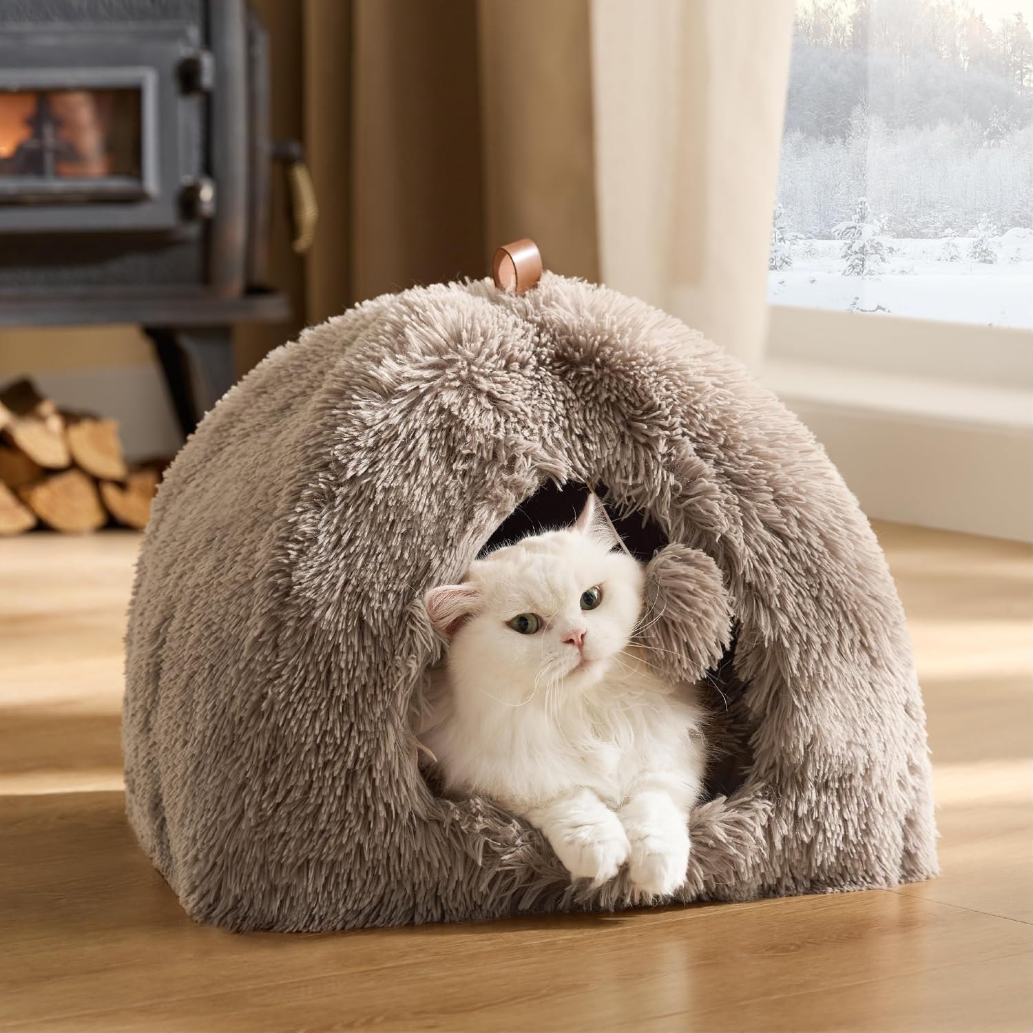 Thumbnail 6 de BEDSURE Katzenbett große Katzen Katzenhöhle 40x40x40 cm (Kamel) – Indoor Plüsch mit abnehmbarem Kissen