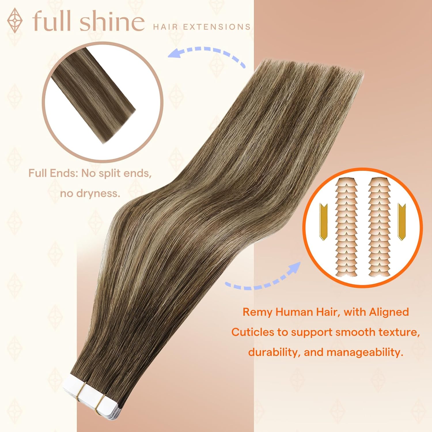 Detalle 2 de Full Shine Tape in Hair Extensions 18-inch