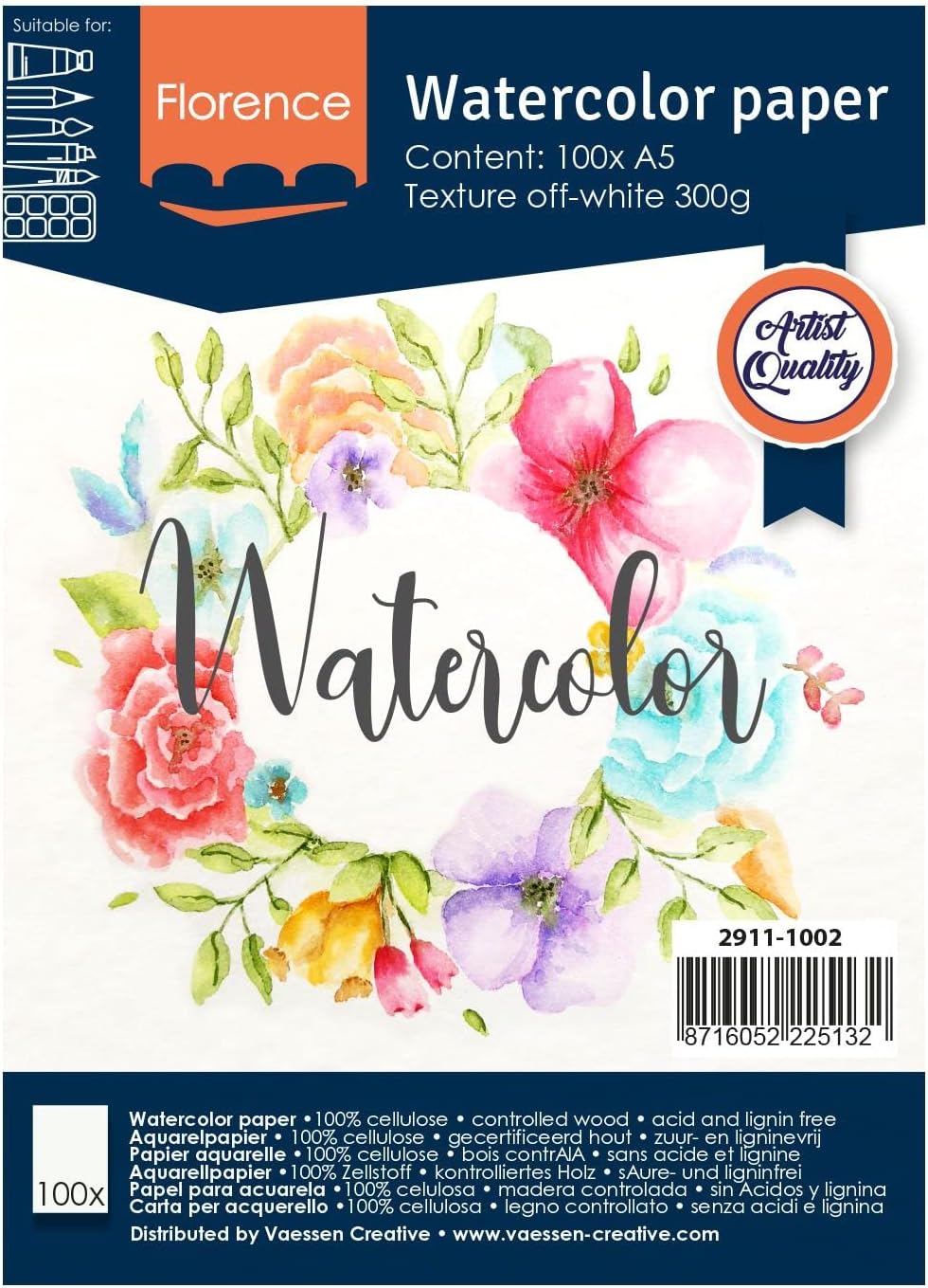 Thumbnail 6 de Vaessen Creative Papier Aquarelle Florence Pressé à Chaud A4 – 200 g/m², 100 feuilles, Ivoire