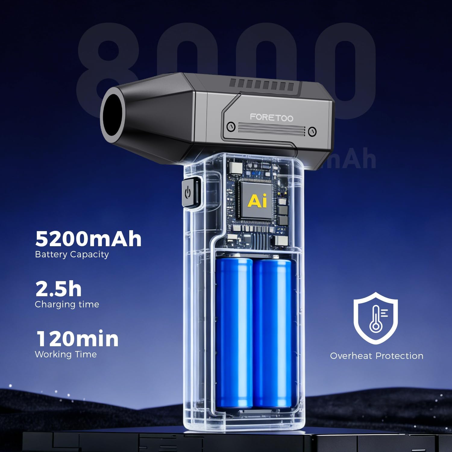 Detalle de Compressed Air Duster with 130,000 RPM Brushless Motor and 5200mAh Battery