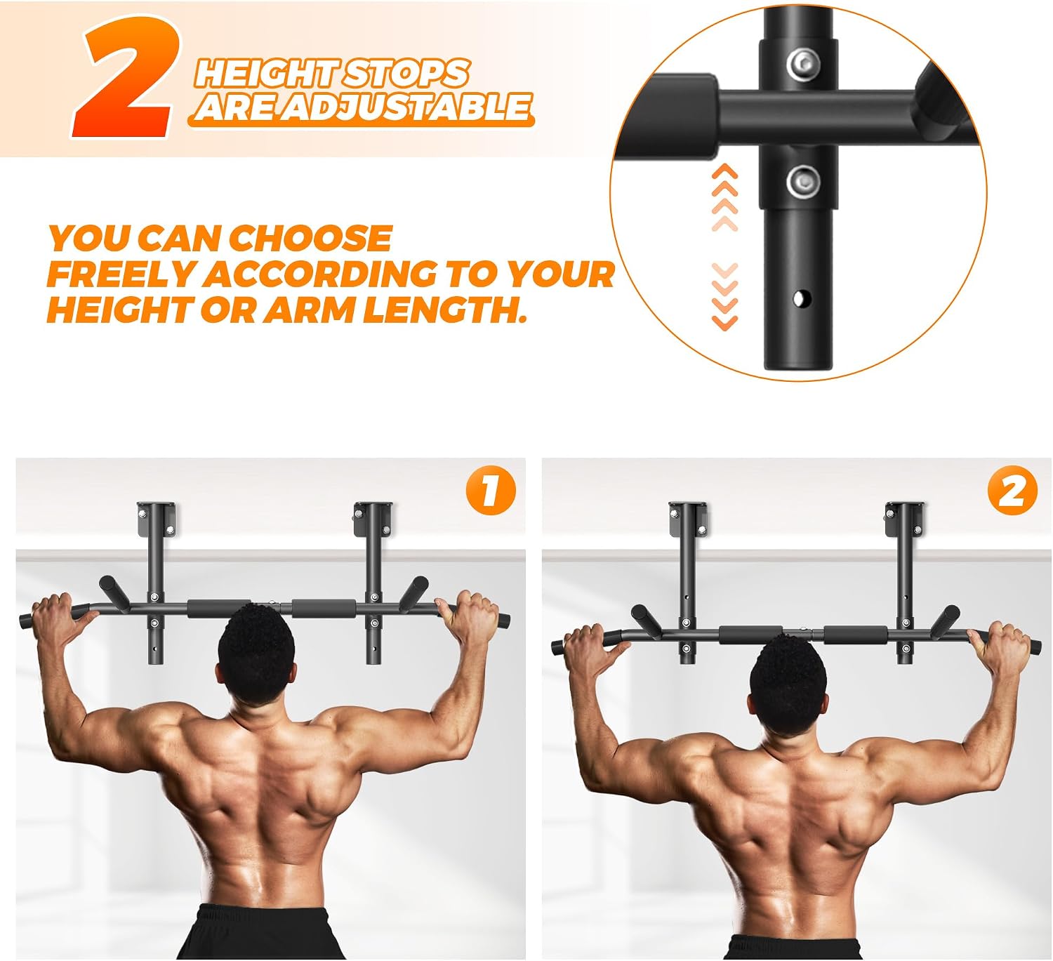 Detalle de ONETWOFIT Joist Mount Pull-Up Bar, Adjustable Height, 42-Inch, Multi-Grip