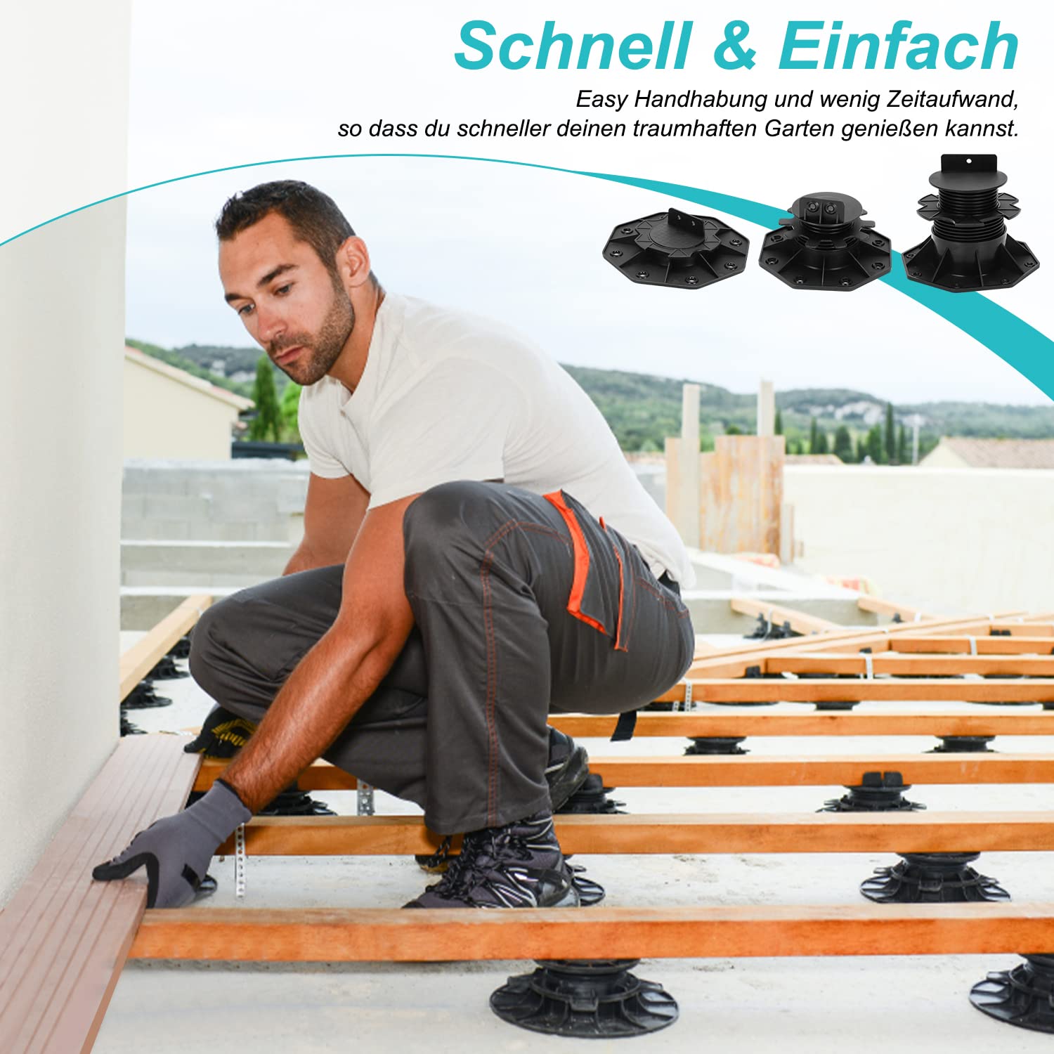 Thumbnail 1 de Daromigo Stelzlager Terrassenlager 50 Stück, höhenverstellbar 60–140 mm (Stellfüße) für Terrassenplatten/WPC