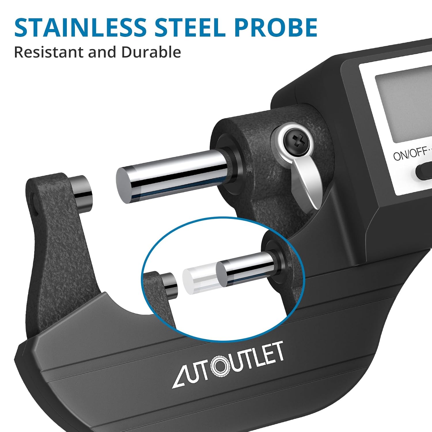 Detalle de AUTOUTLET 0~25mm/0-1" External Micrometer with Stainless Steel Anvil — Digital Precision for Professionals