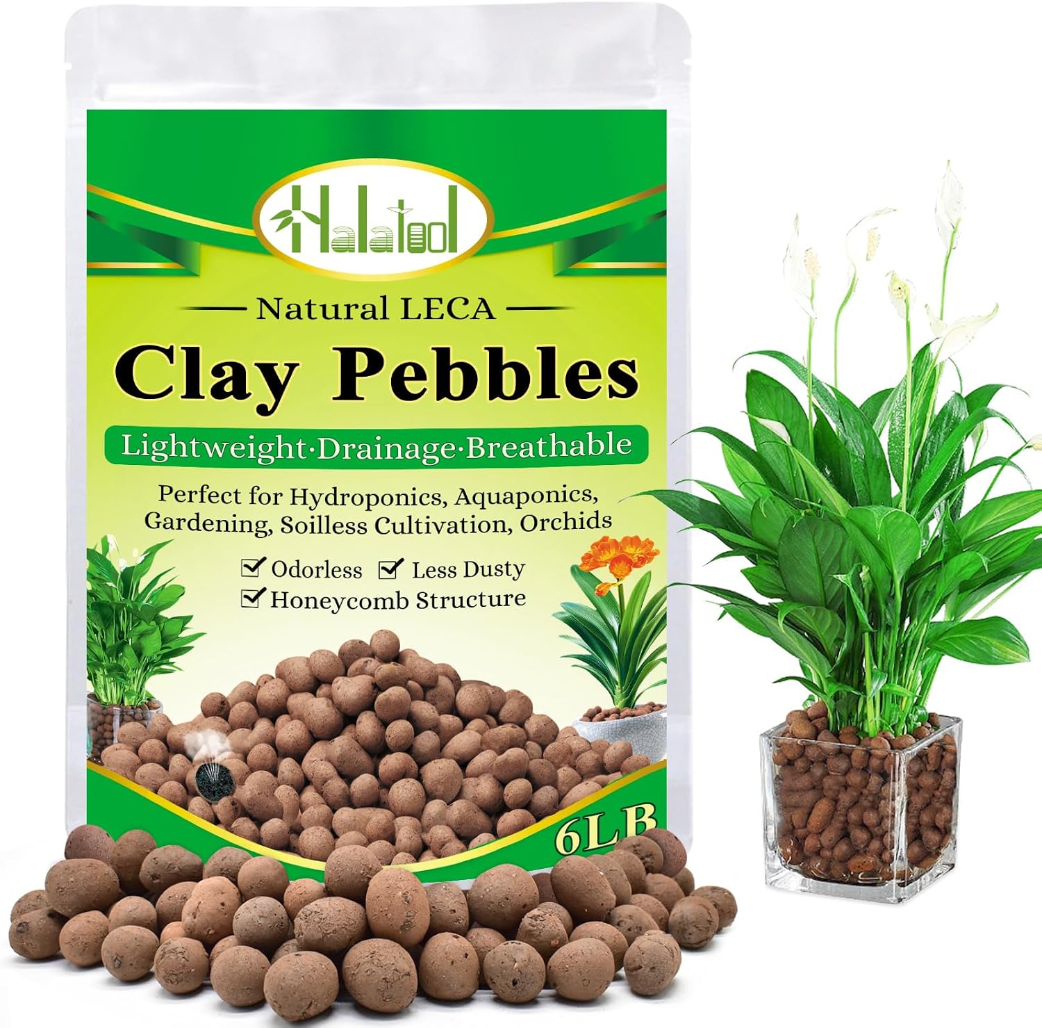 Detalle de Halatool Clay pebbles-6LB LECA Clay Pebbles, 4–16 mm for Drainage and Aeration