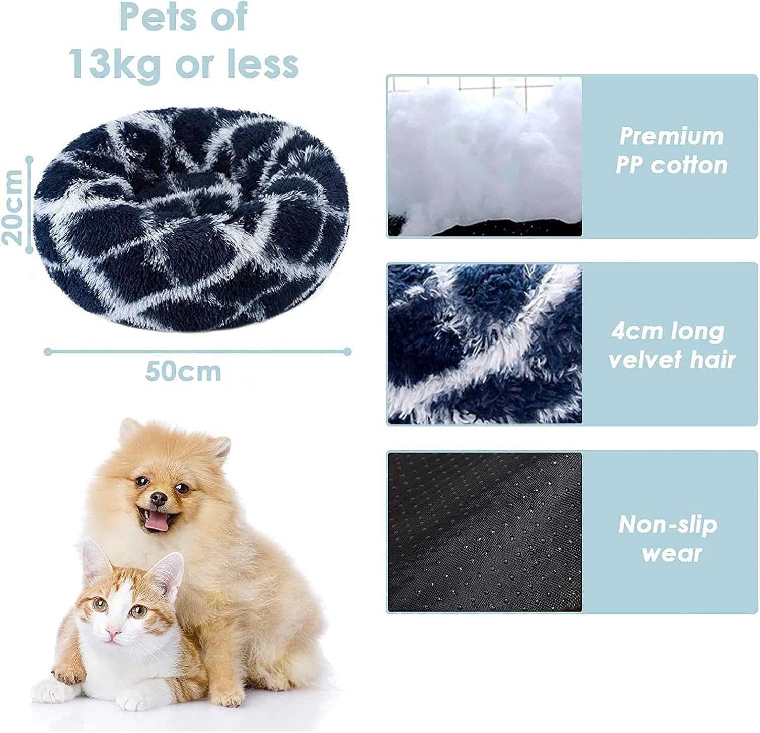 Detalle de jiuzcare 50cm Calming Pet Bed for Small Dogs & Cats – Ultra-soft 4cm long plush donut cushion