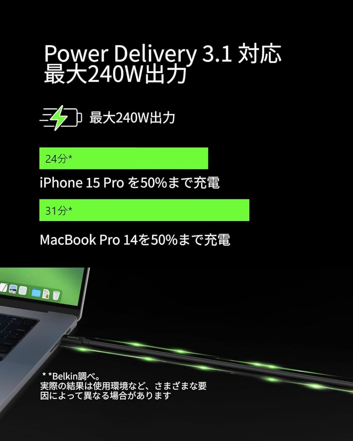 Thumbnail 2 de Belkin INZ004bt2MBK USB4 USB-Cケーブル 240W PD・20Gbps・4K/60Hz HDR対応 2m