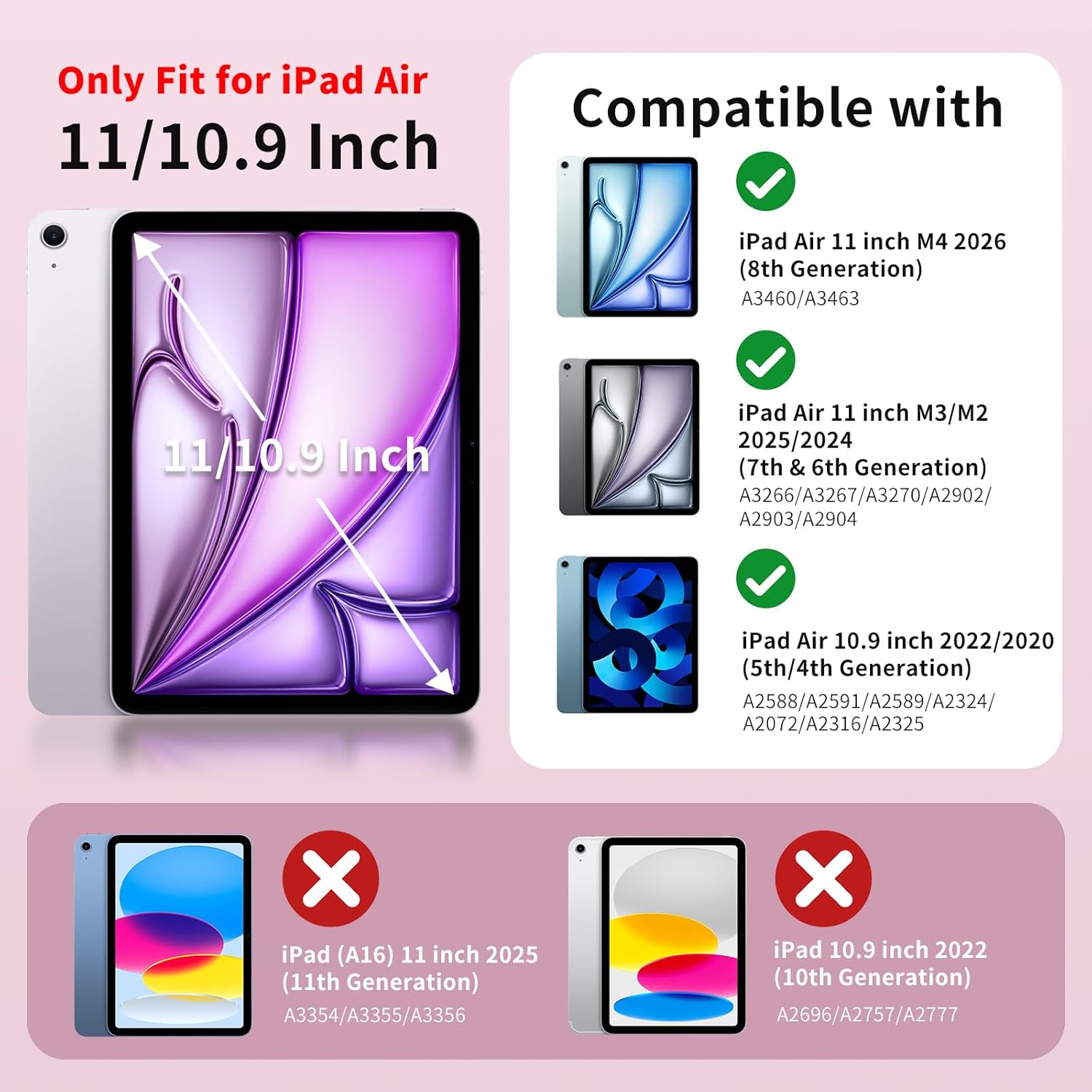 Detalle de MoKo iPad Air 11-inch Case (M4/M3/M2) with Pencil Holder — Slim Trifold, Translucent Back, Pink