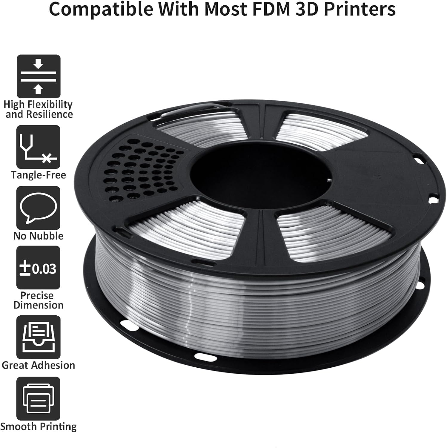 Detalle 2 de GIANTARM Silk Metallic Silver PLA Filament, 1.75mm, 1kg Spool