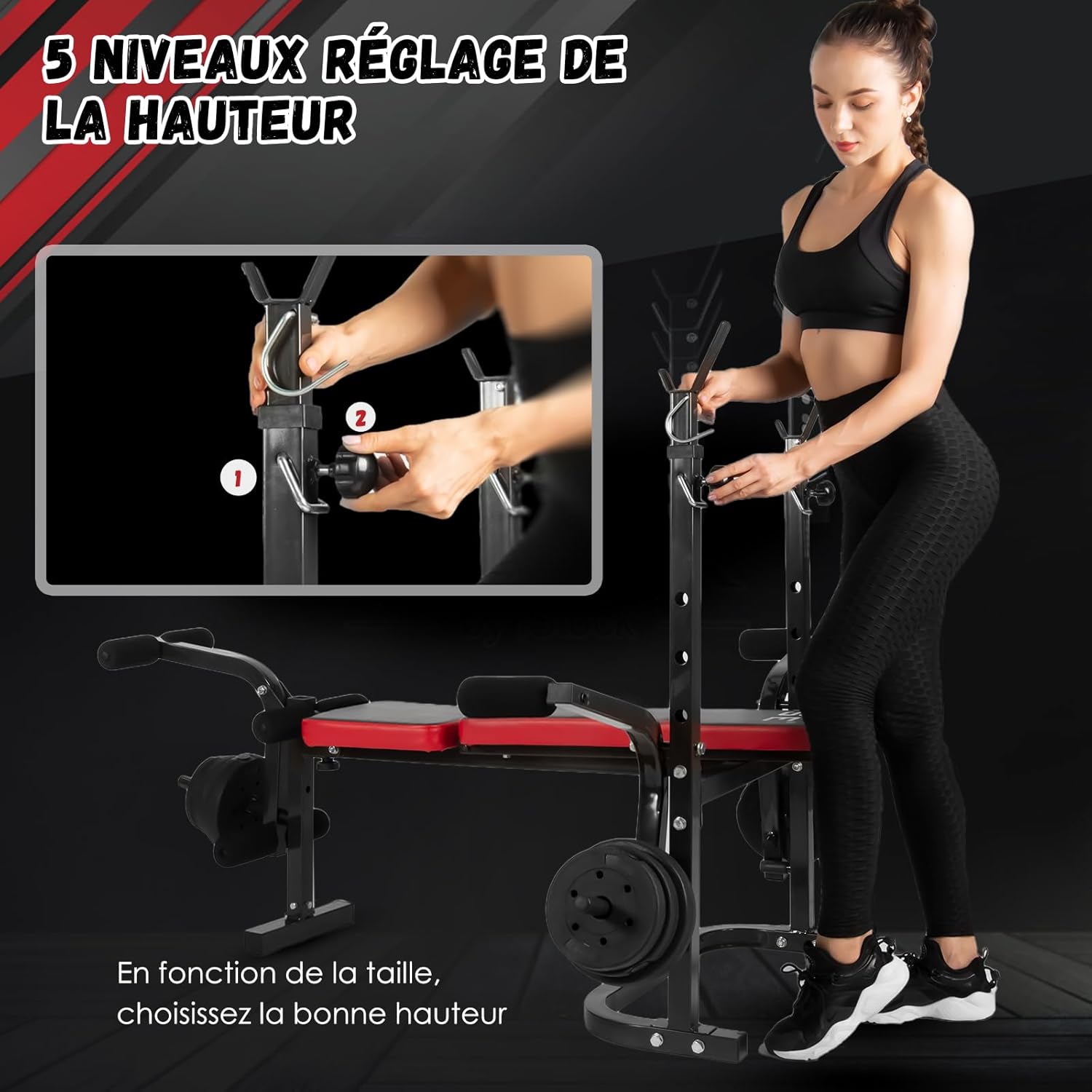 Detalle de ISE Banc Musculation Complet – Banc de Musculation Multifonction, inclinable et pliable
