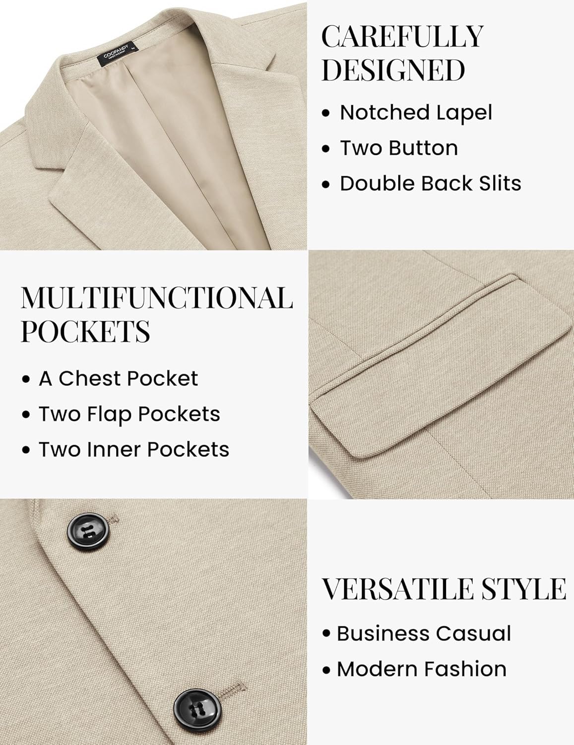 Thumbnail 4 de COOFANDY Mens Casual Knit Blazer Sport Coat – Lightweight Two-Button Jacket