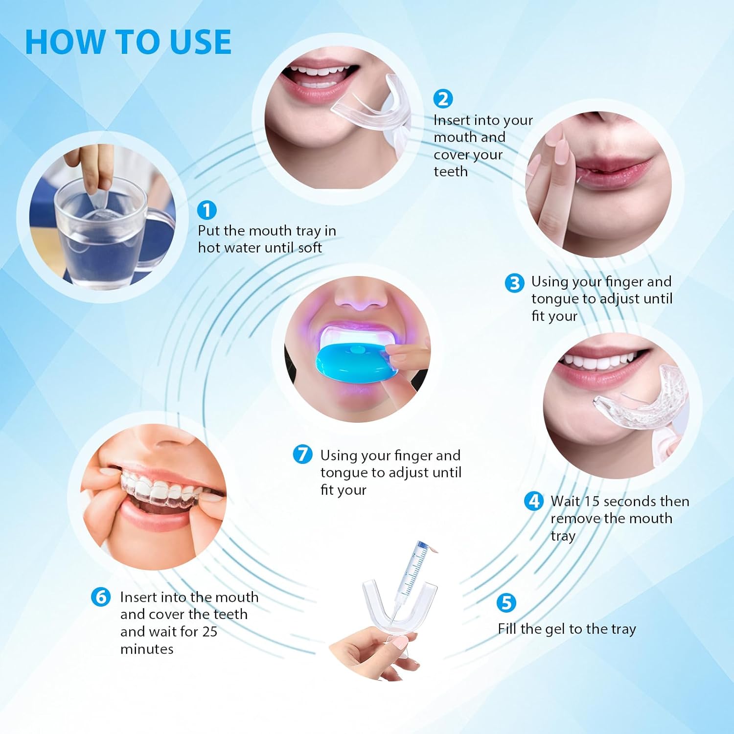 Detalle de Kit sbiancante per denti con lampada domestica – 10 gel, 2 mascherine ausiliarie
