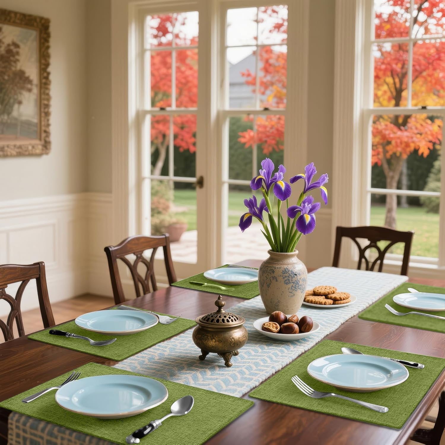 Detalle de Homaxy Cloths Placemats Set of 6 (13" x 19") in Grass Green — Heat-Resistant Washable Cotton-Linen Table Mats