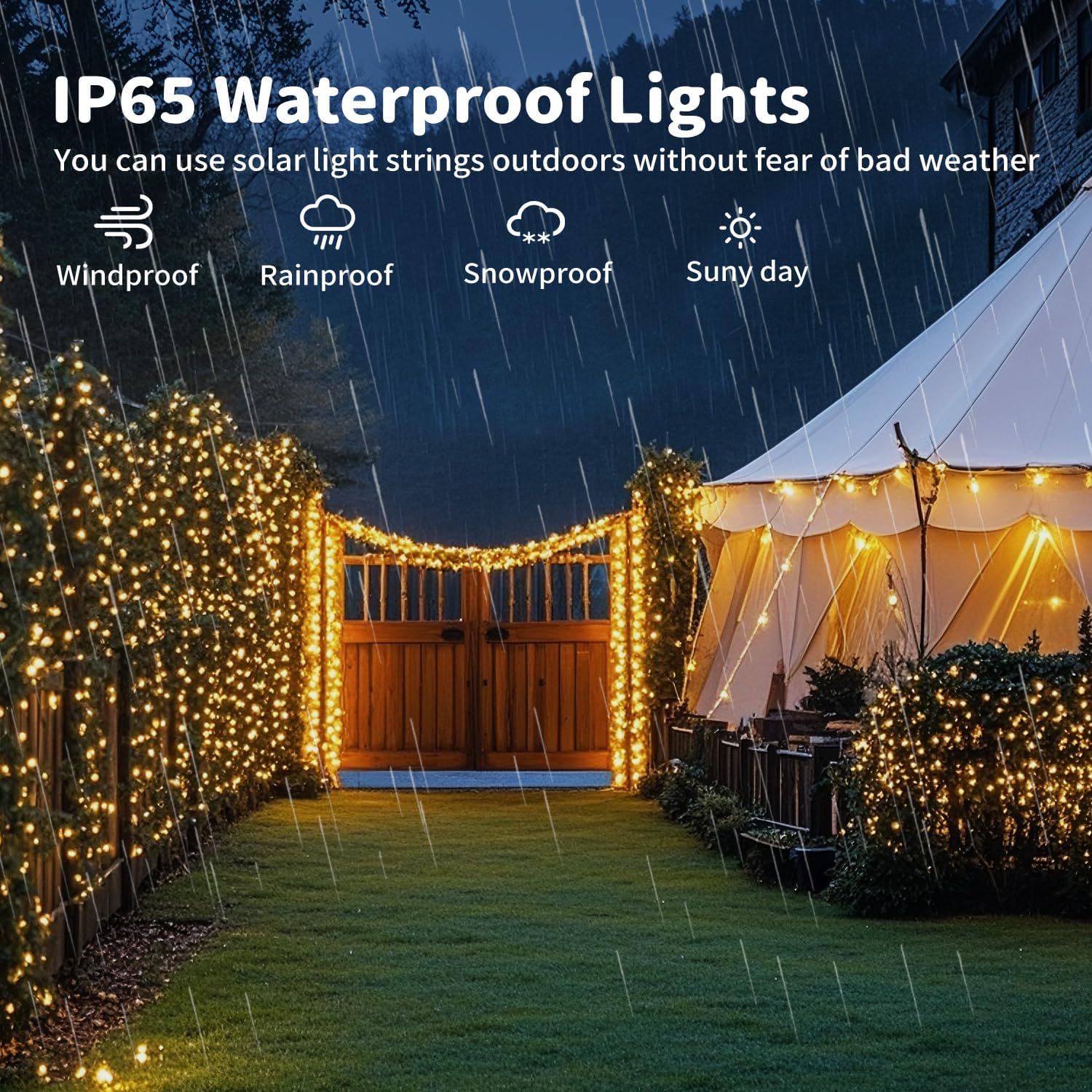 Detalle 2 de Hoteril Solar Lichterkette Outdoor 3x17 m – 150 LED, IP65, 8 Modi, 51 m Gesamtlänge