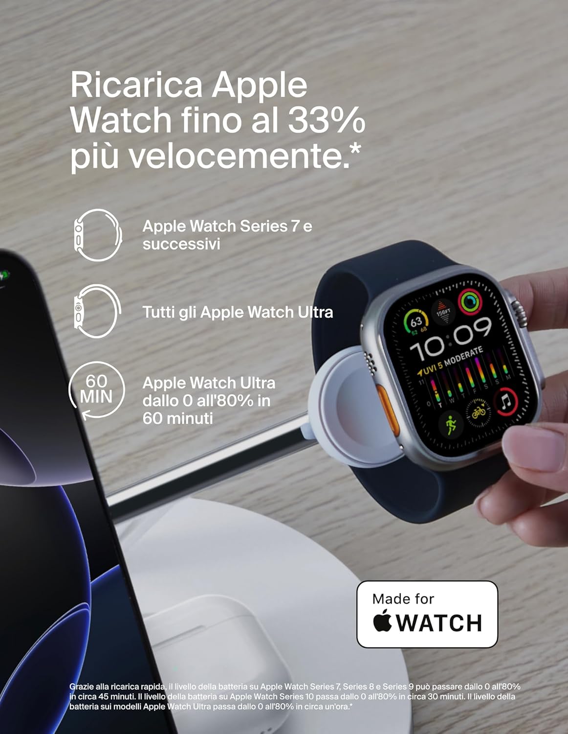 Thumbnail 3 de Belkin BoostCharge 3‑in‑1 caricatore wireless Qi2 per iPhone, Apple Watch e AirPods