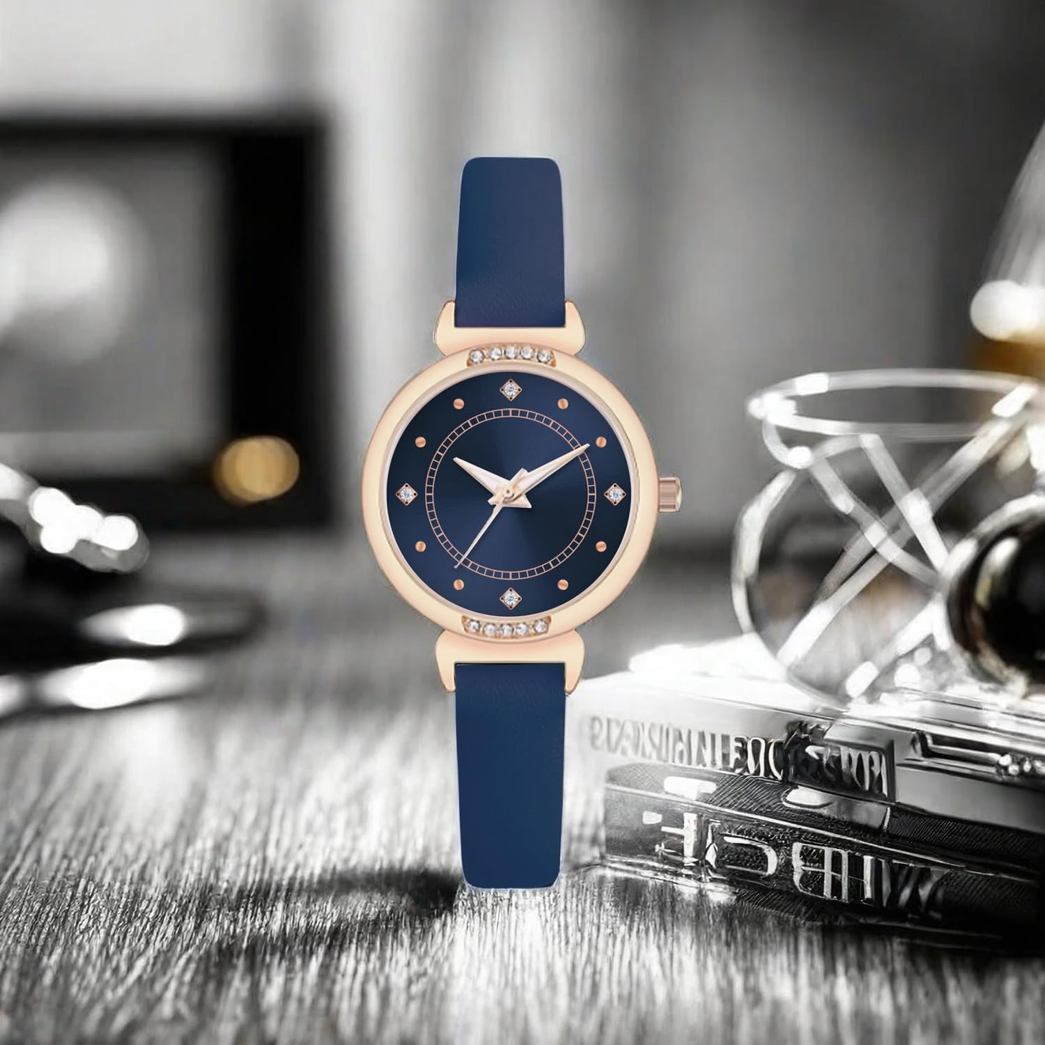 Thumbnail 6 de NUOVO Women’s Leather Strap Watch with Blue Dial and Diamond Bezel